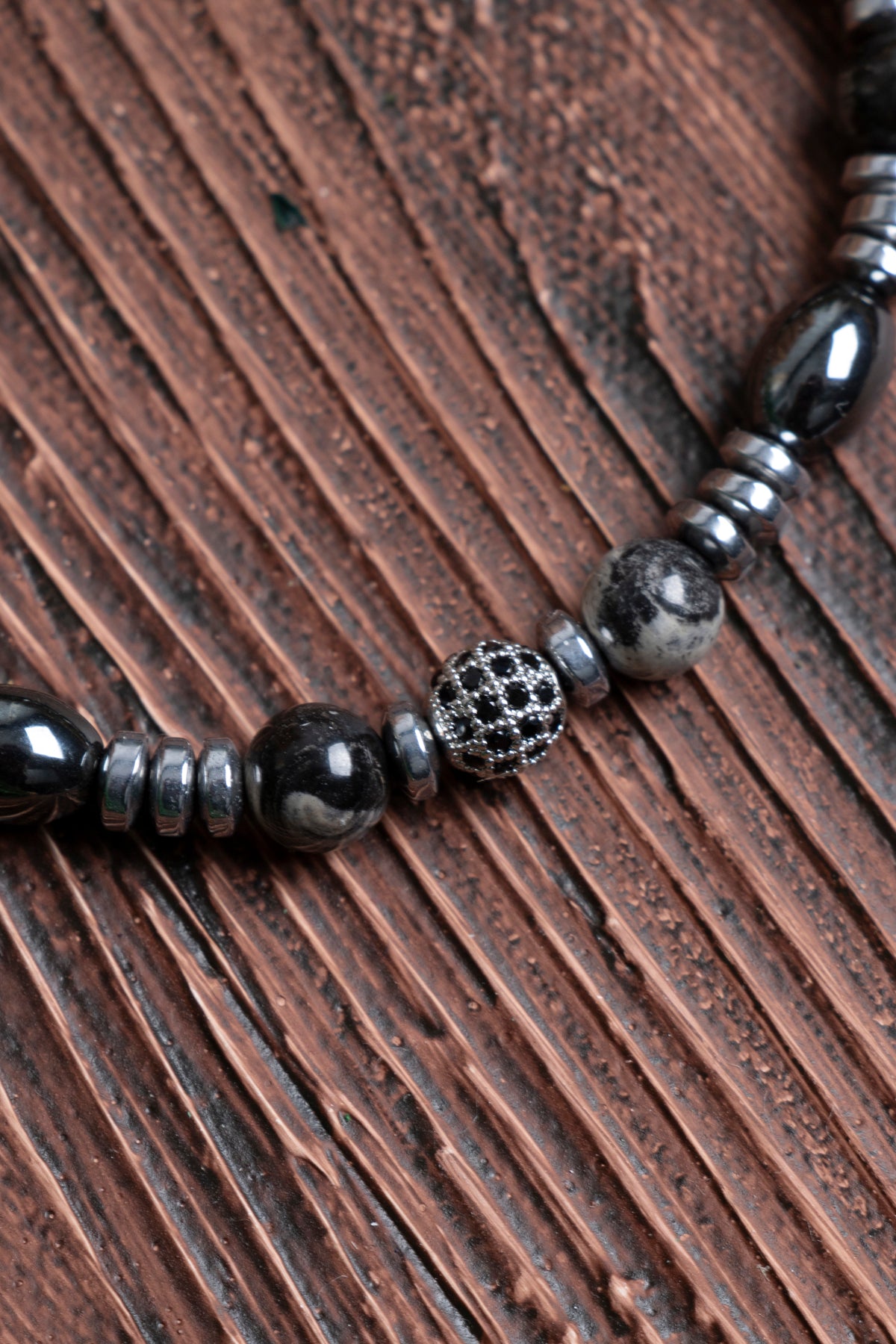 Image of Orijinal Sertifikalı Hematit Gümüş Jasper Doğal Taş Makrome Bileklik