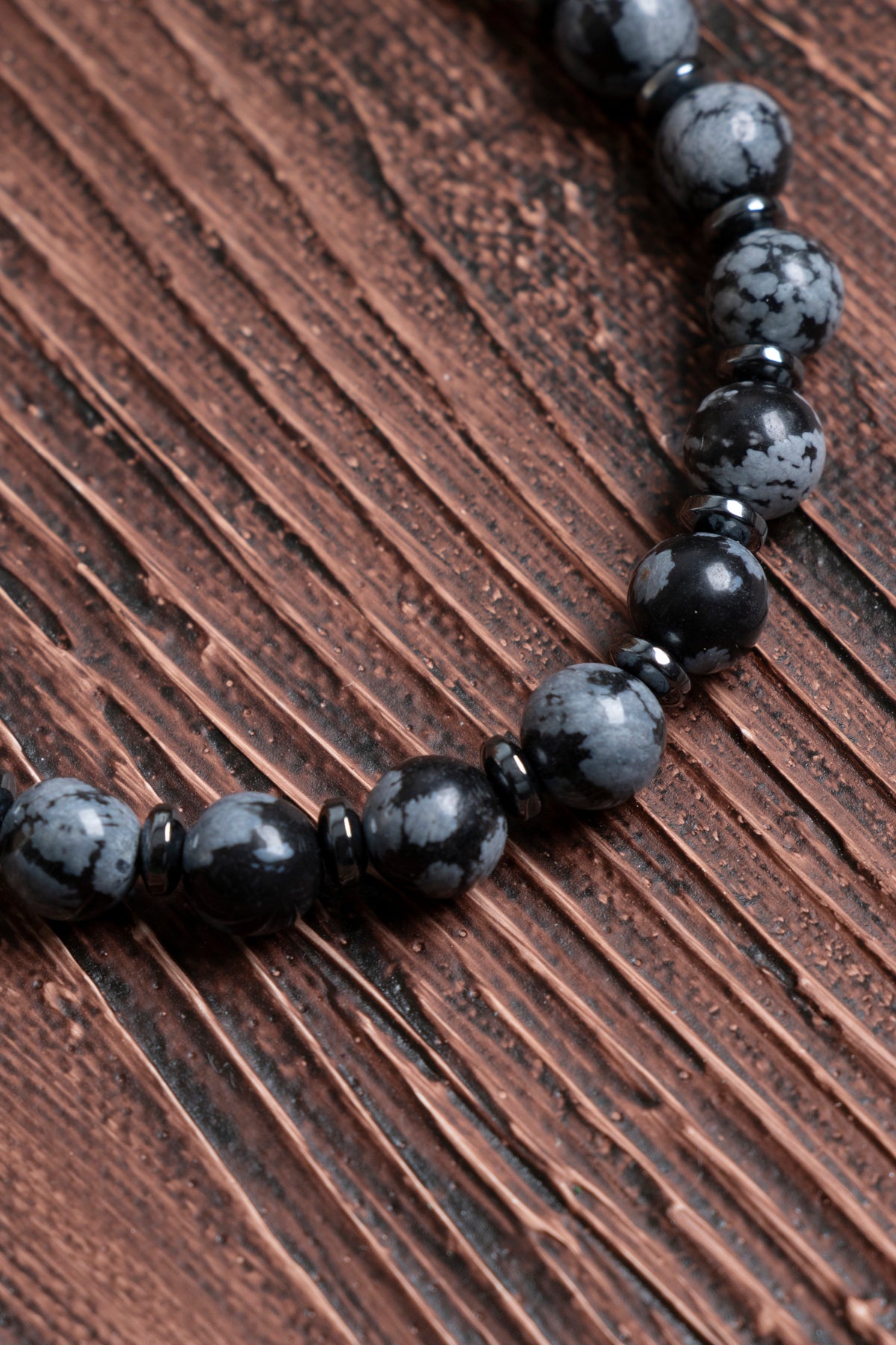 Image of Orijinal Sertifikalı Karlı Obsidyen (6 mm) Hematit (4 mm) Doğal Taş Bileklik