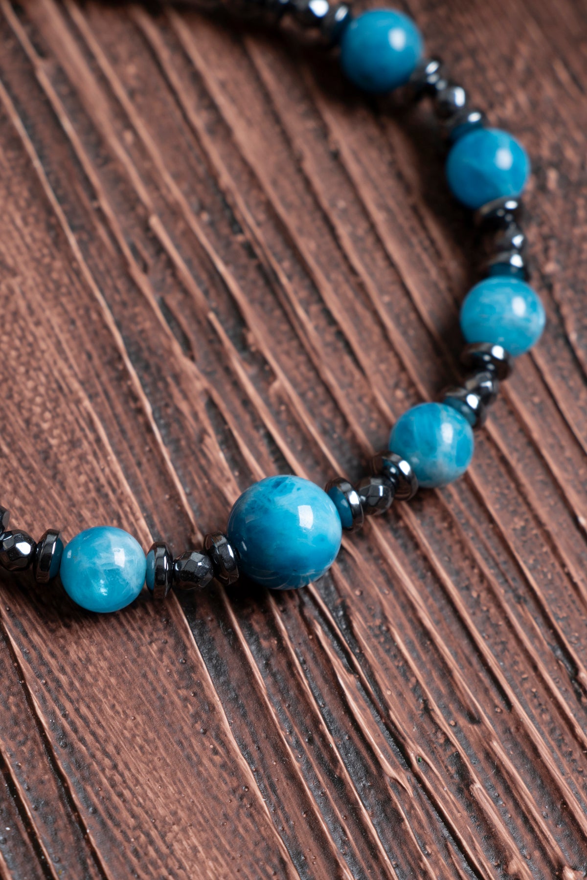 Image of Orijinal Sertifikalı Apatit (6 mm) Hematit (4 mm) Doğal Taş Makrome Bileklik