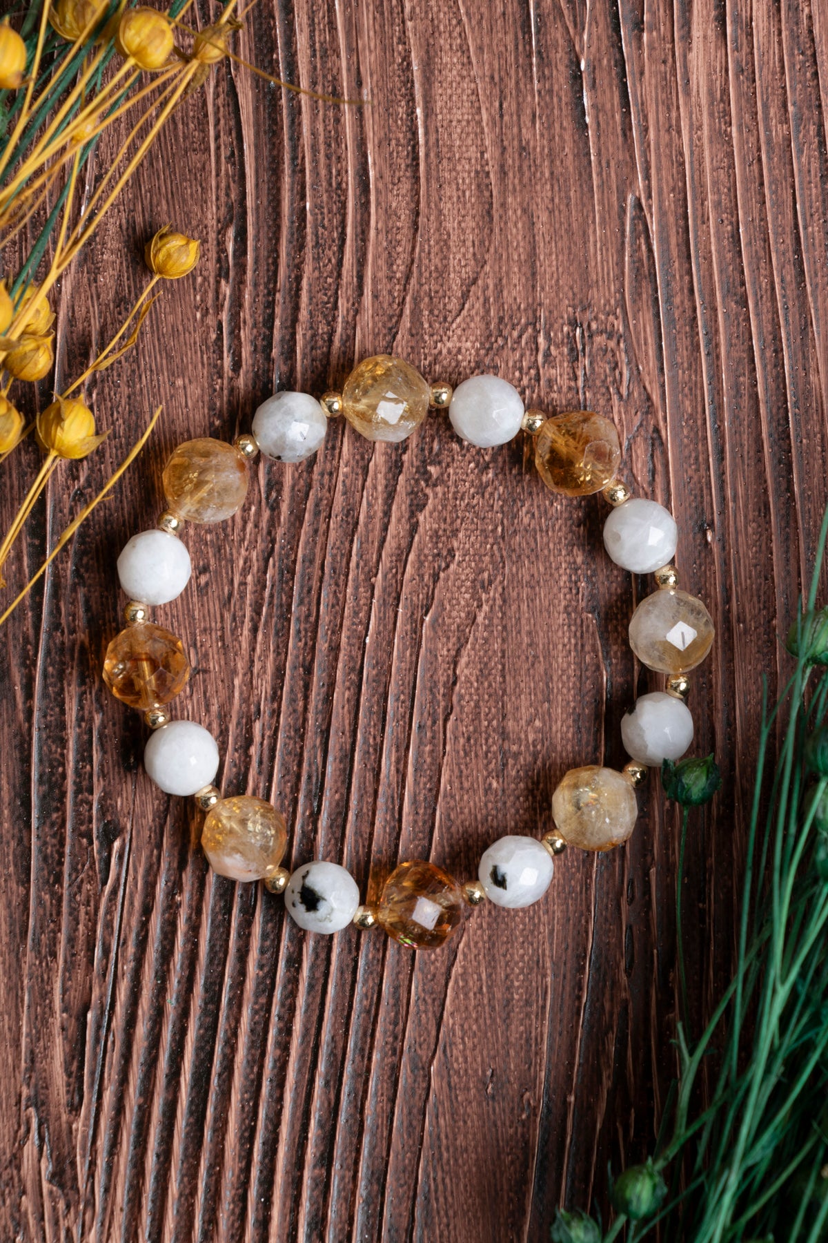 Image of Orijinal Sertifikalı Sitrin Fasetli (10 mm) Ay Taşı (8 mm) Doğal Taş Bileklik