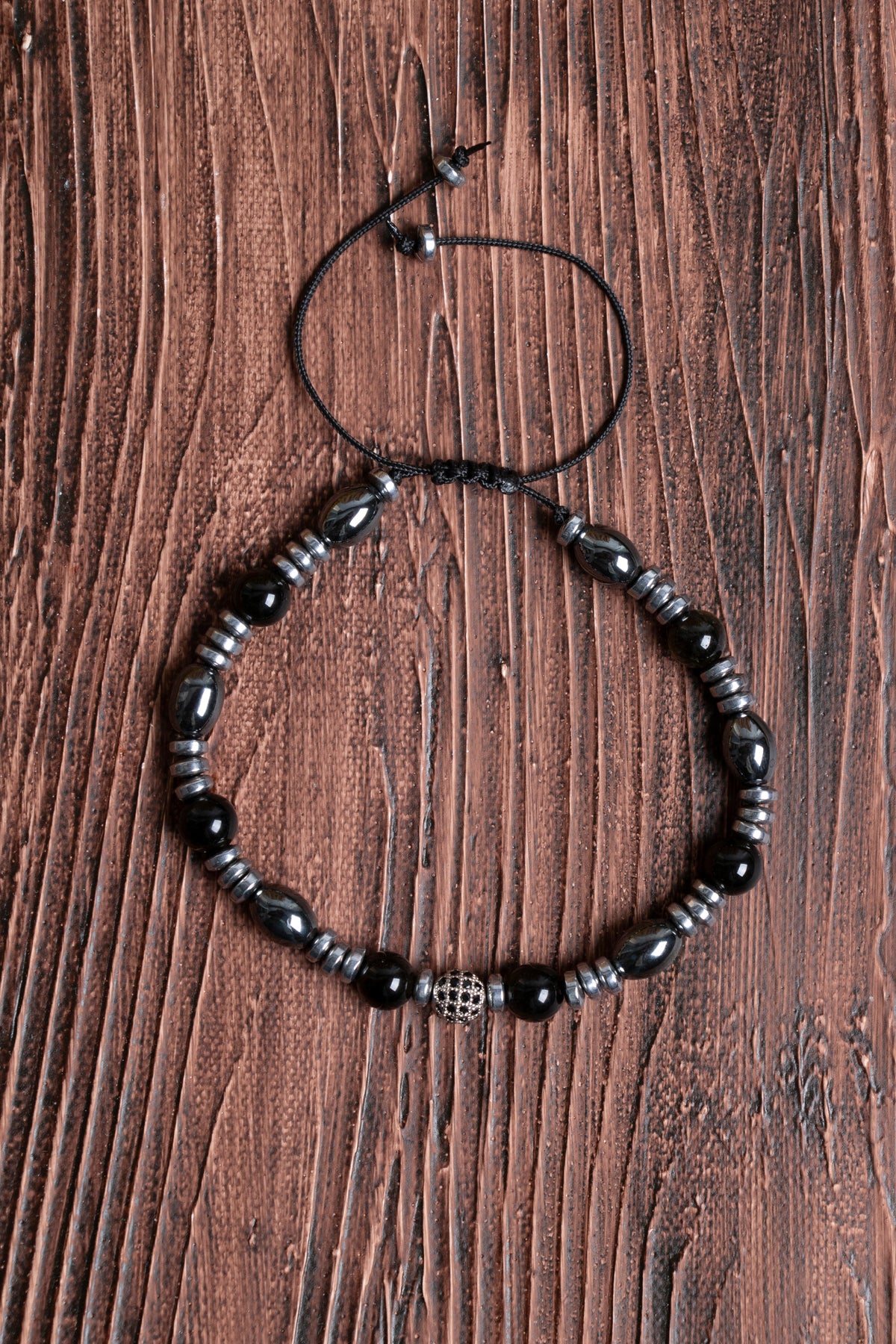 Orijinal Sertifikalı Hematit Obsidyen (6 mm) Doğal Taş Makrome Bileklik