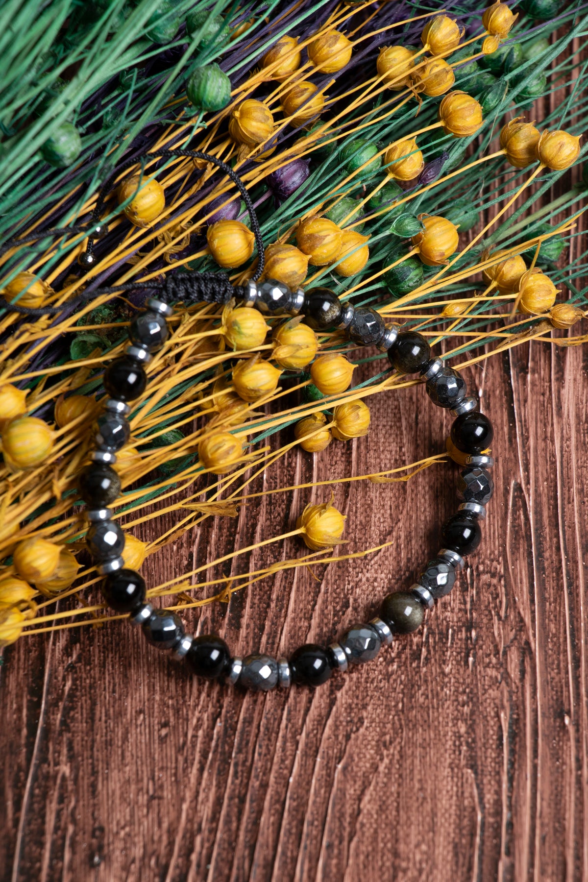 Image of Orijinal Sertifikalı Hematit Obsidyen (6 mm) Doğal Taş Makrome Bileklik