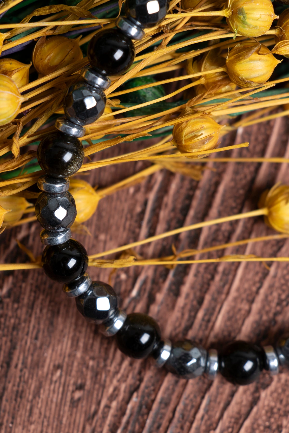 Image of Orijinal Sertifikalı Hematit Obsidyen (6 mm) Doğal Taş Makrome Bileklik