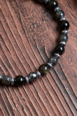 Image of Orijinal Sertifikalı Hematit Obsidyen (6 mm) Doğal Taş Makrome Bileklik