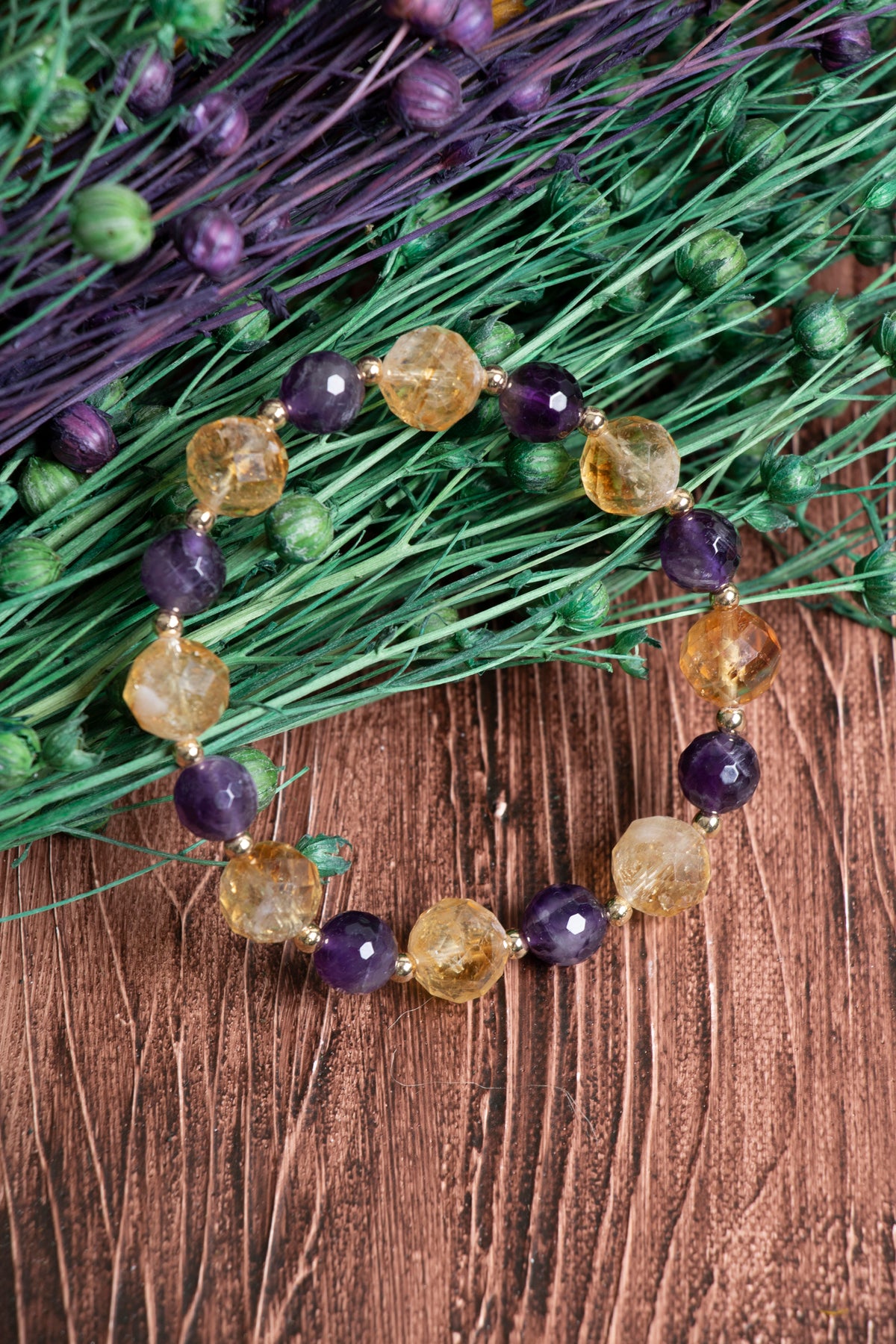 Image of Orijinal Sertifikalı Ametist Sitrin Fasetli Doğal Taş Bileklik