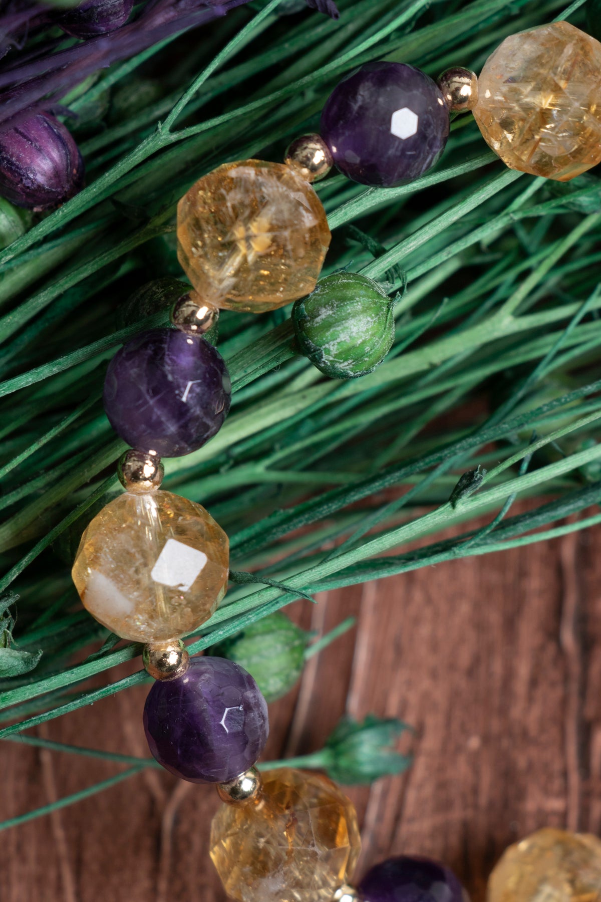 Image of Orijinal Sertifikalı Ametist Sitrin Fasetli Doğal Taş Bileklik