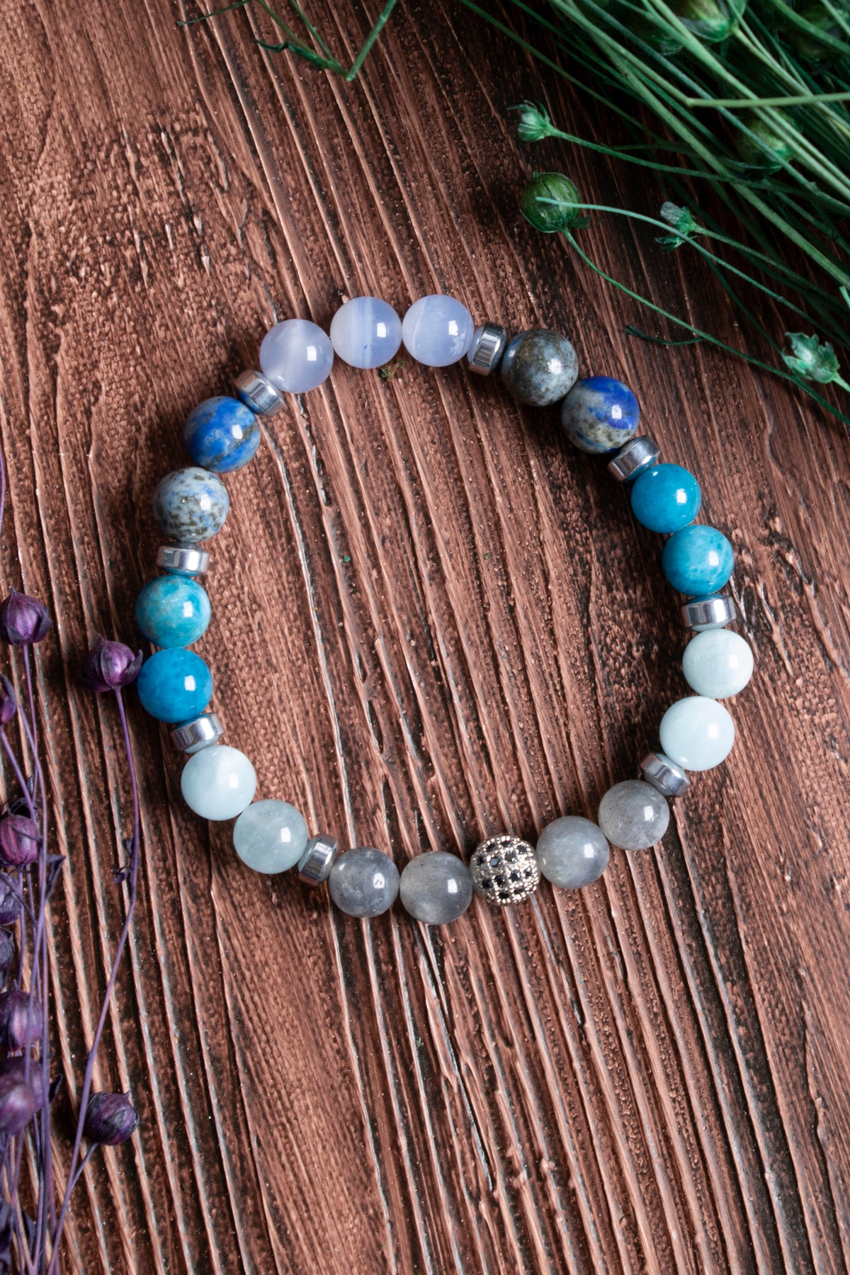 Image of Doğal Taş Yay Burcu Bileklik (Labrodorite akuamarine apatit lapis lazuli kalsedon hematit)