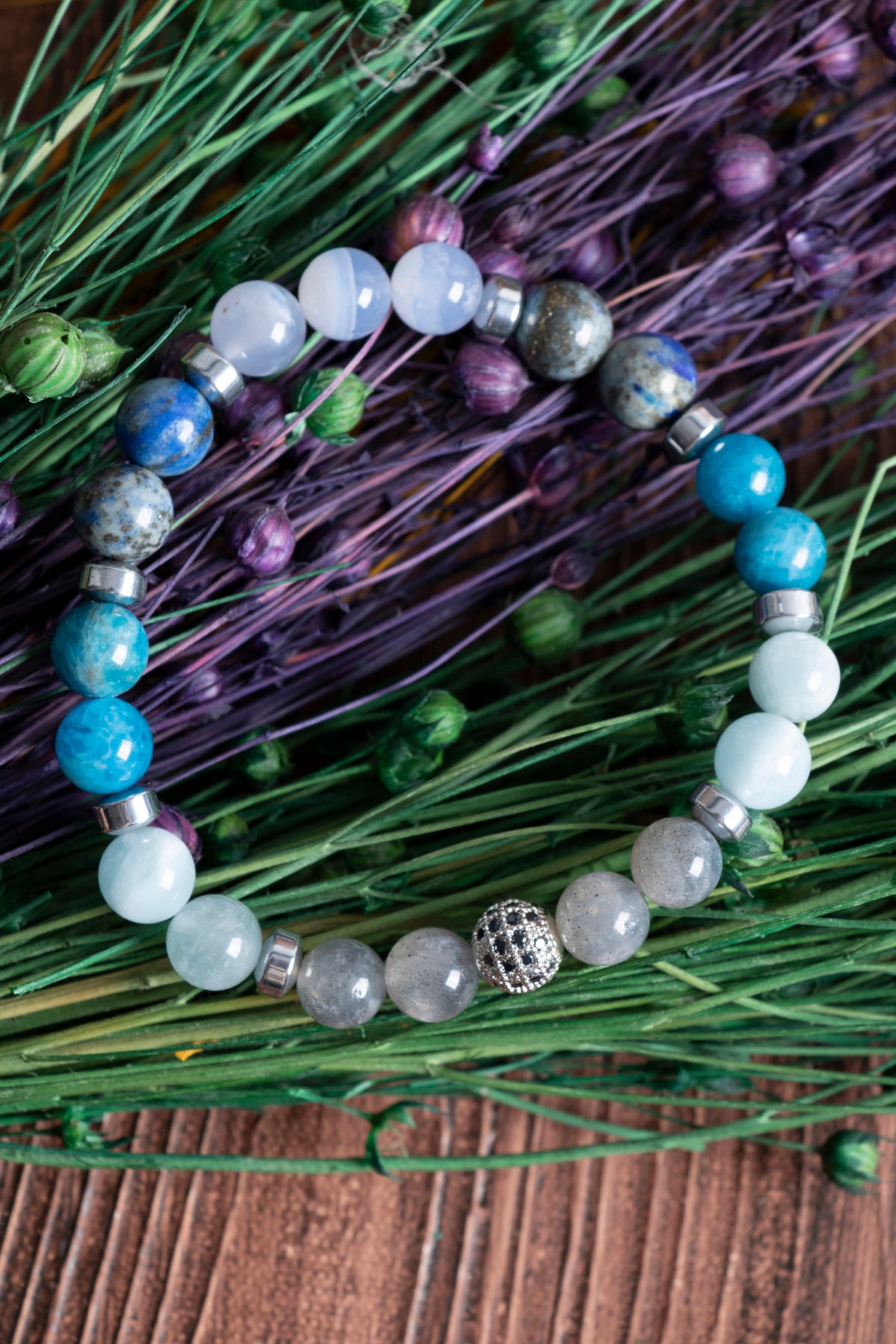 Image of Doğal Taş Yay Burcu Bileklik (Labrodorite akuamarine apatit lapis lazuli kalsedon hematit)