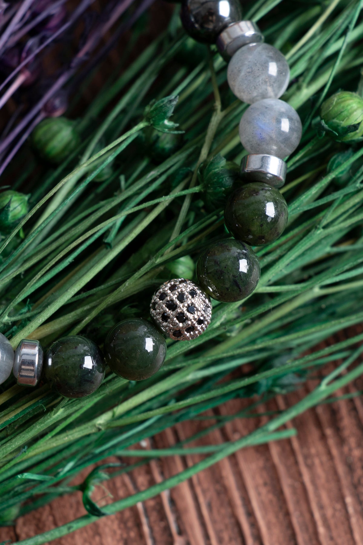 Image of Doğal Taş Kova Burcu Bileklik (Yeşim anjelit hematit kaplan gözü labrodorite)