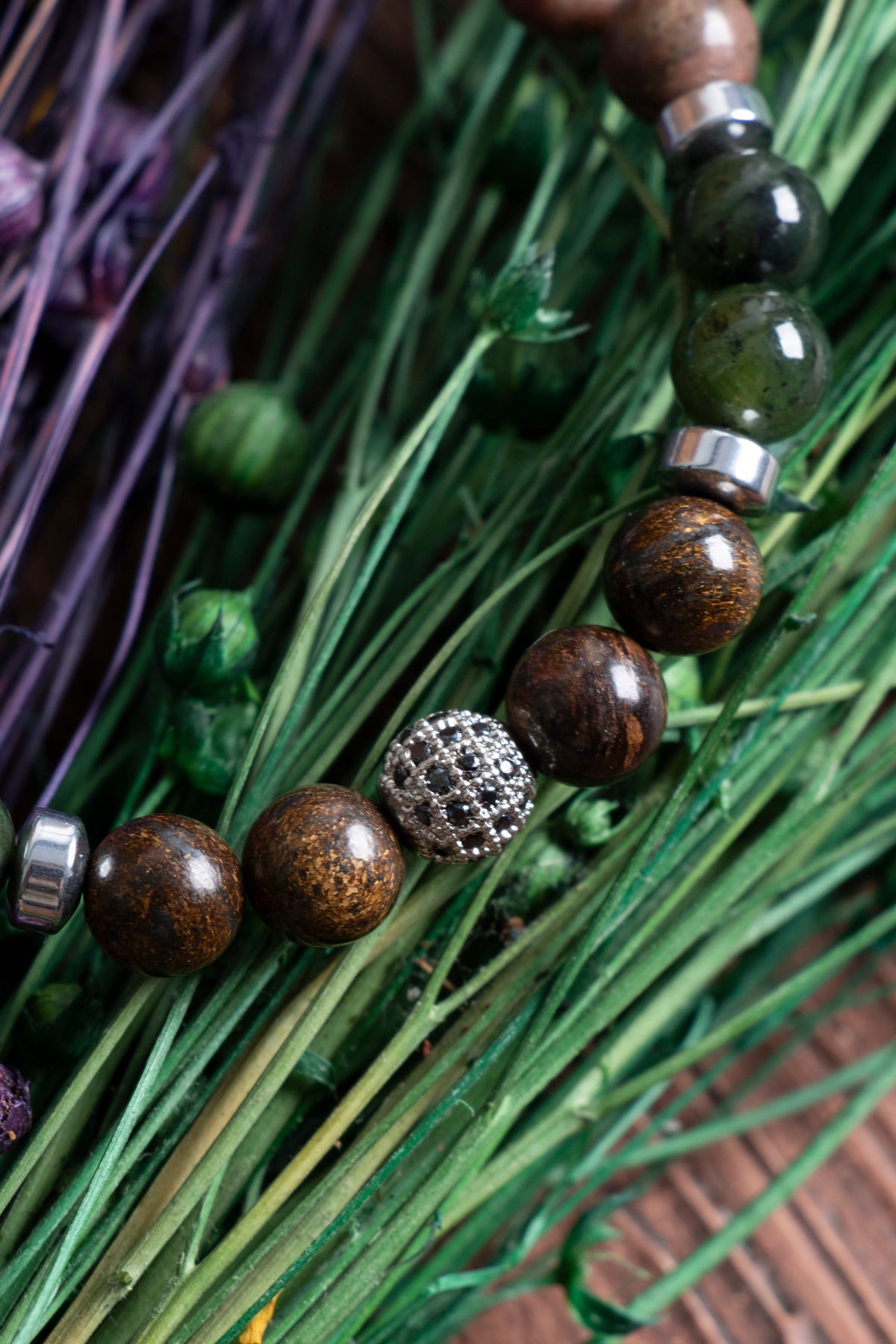 Image of Doğal Taş Boğa Burcu Bileklik (Bronzit rodonit apatit kalsedon yeşim)