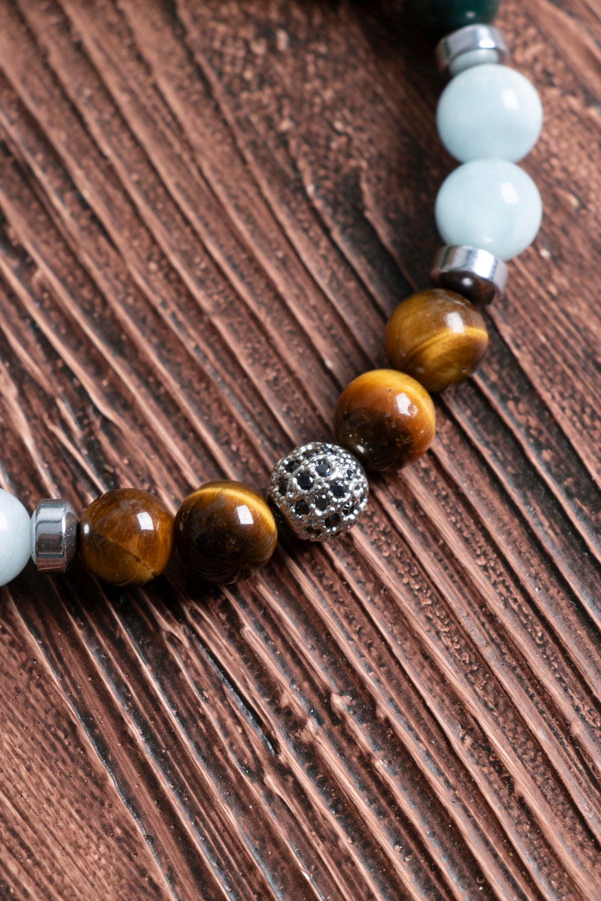 Image of Doğal Taş Balık Burcu Bileklik (Kaplan gözü akuamarin florit kalsit yeşim kan taşı)