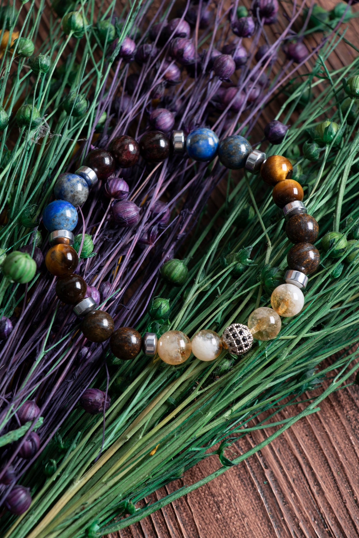 Image of Doğal Taş Aslan Burcu Bileklik (Sitrin bronzit kaplan gözü. Lal lapis lazuli)