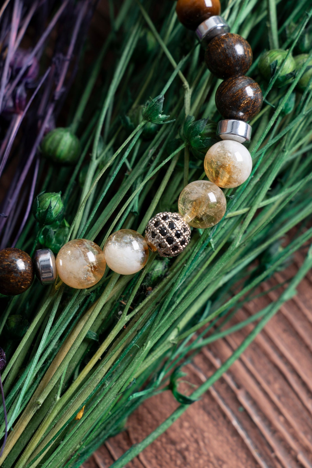 Image of Doğal Taş Aslan Burcu Bileklik (Sitrin bronzit kaplan gözü. Lal lapis lazuli)