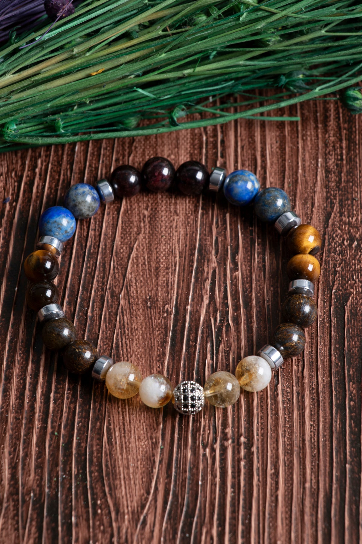 Image of Doğal Taş Aslan Burcu Bileklik (Sitrin bronzit kaplan gözü. Lal lapis lazuli)