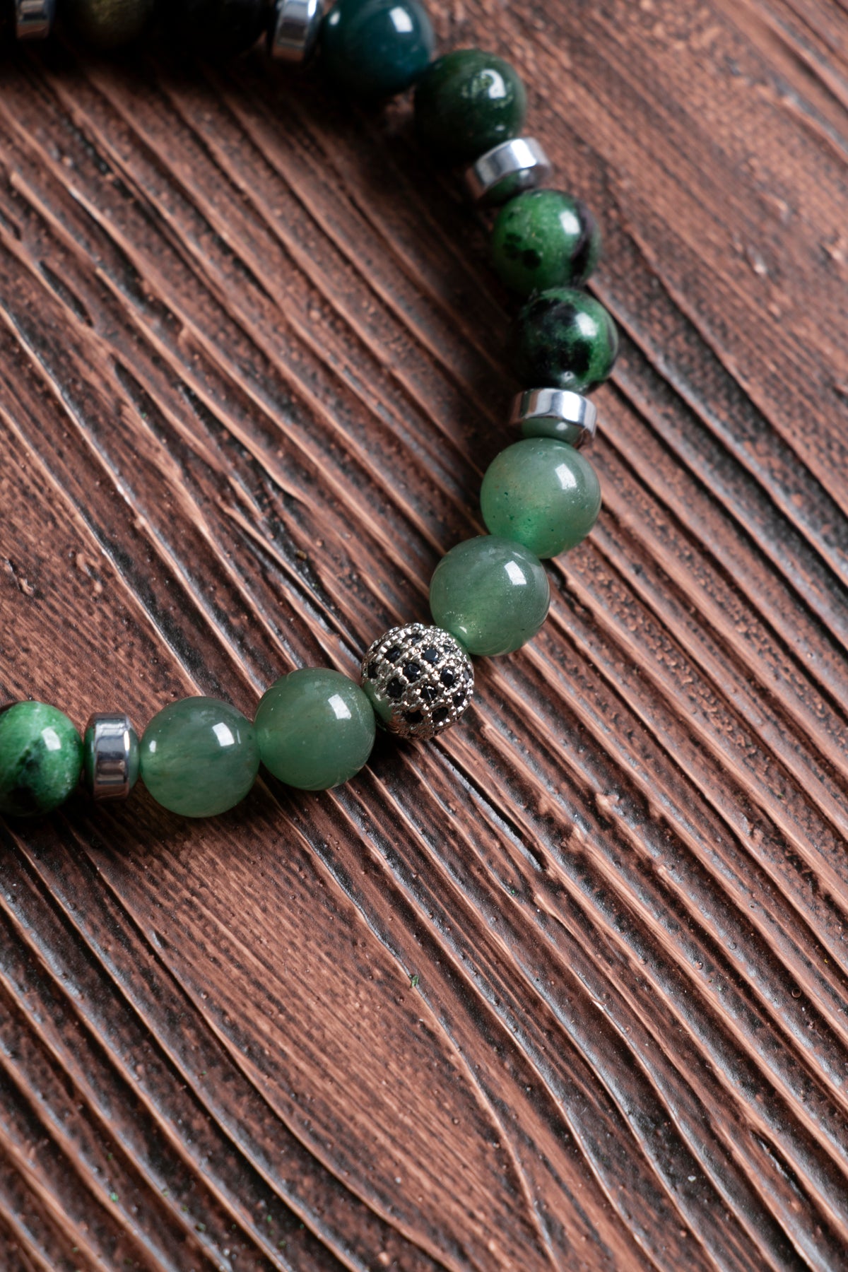 Image of Doğal Taş Yengeç Burcu Bileklik (Aventerun anyolit akik kaplam gözü obsidyen hematit)