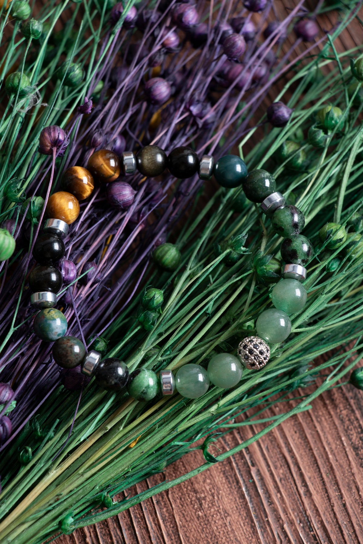 Image of Doğal Taş Yengeç Burcu Bileklik (Aventerun anyolit akik kaplam gözü obsidyen hematit)