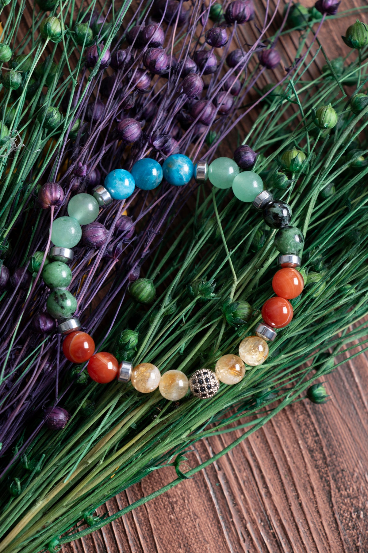 Image of Doğal Taş İkizler Burcu Bileklik (Sitrin madagaskar akik anyolit aventerun apatit )