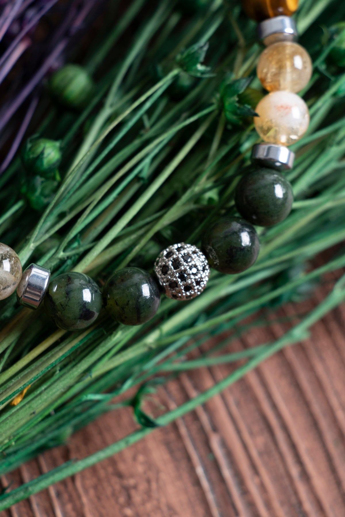 Image of Doğal Taş Akrep Burcu Bileklik ( Yeşim sitrin kaplan gözü apatit siyah turmalin)