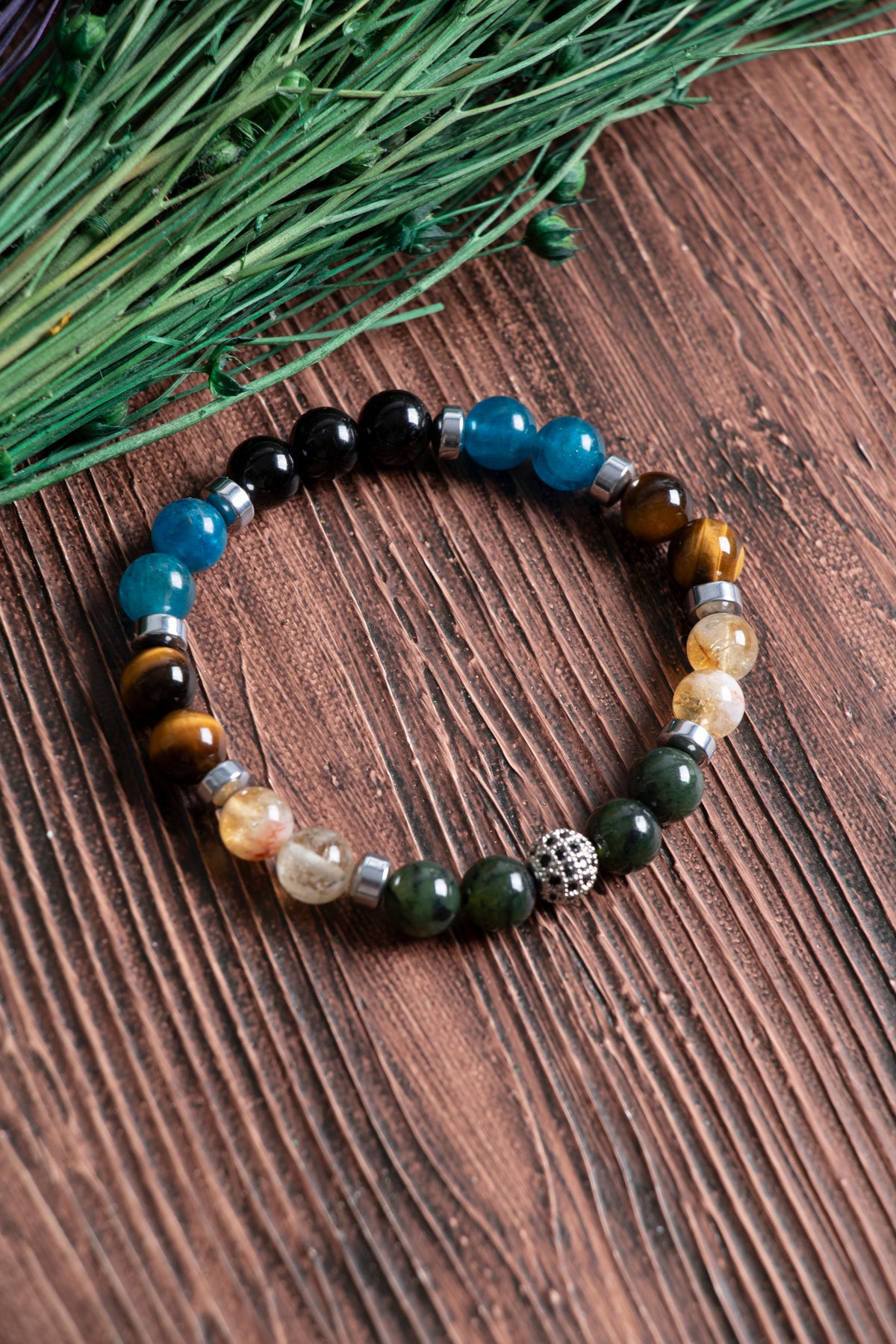 Image of Doğal Taş Akrep Burcu Bileklik ( Yeşim sitrin kaplan gözü apatit siyah turmalin)