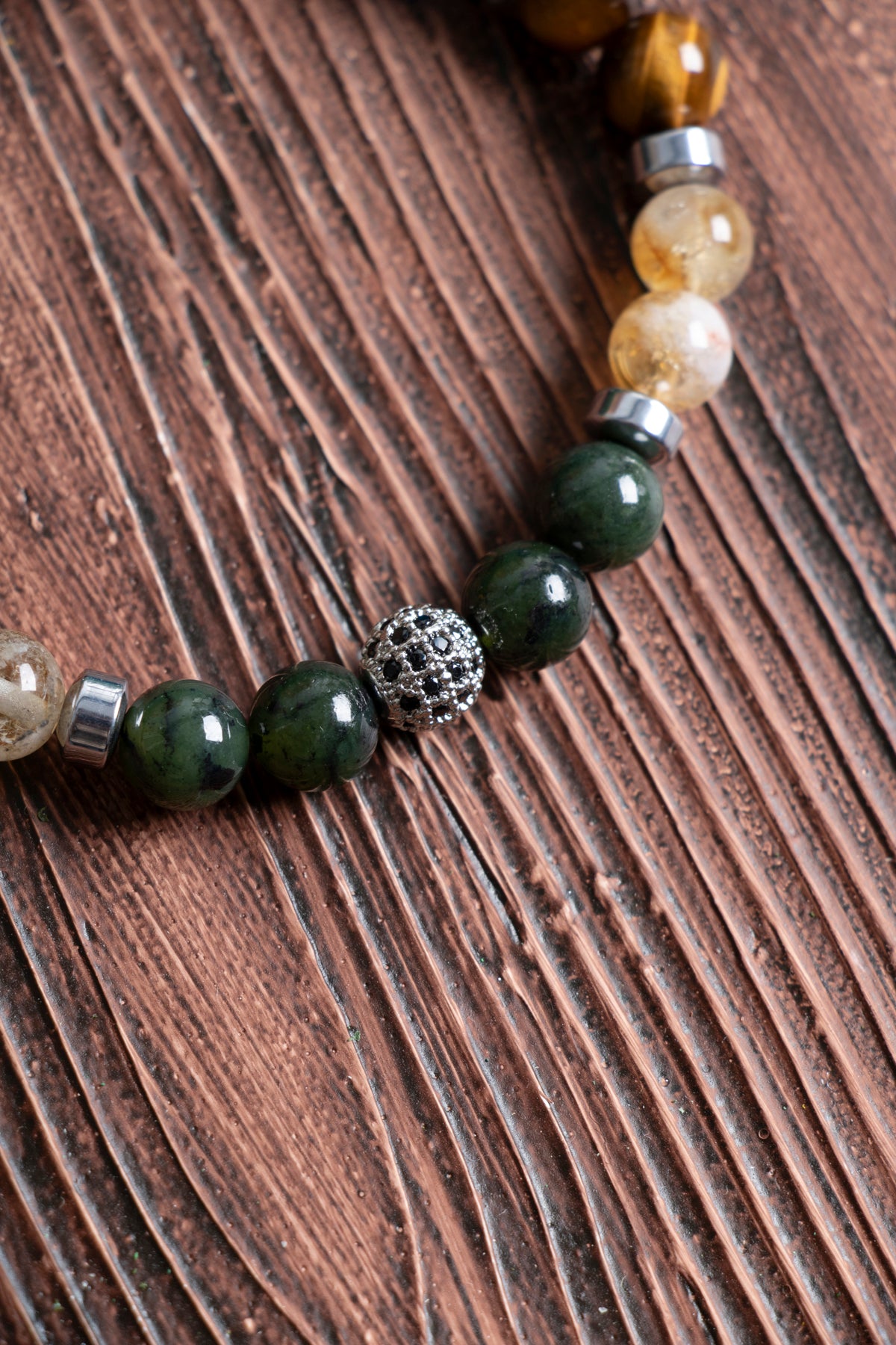 Image of Doğal Taş Akrep Burcu Bileklik ( Yeşim sitrin kaplan gözü apatit siyah turmalin)