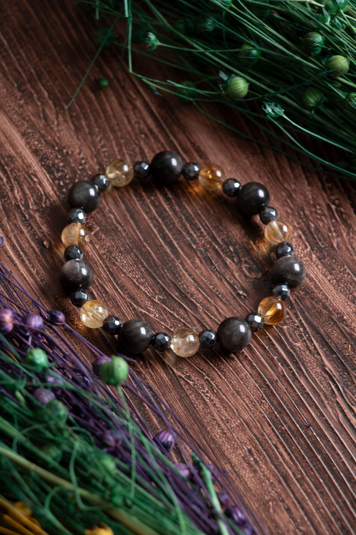 Image of Sertifikalı Obsidyen Silver (10 mm) Sitrin (8 mm) Hematit (6 mm) Fasetli Doğal Taş Bileklik