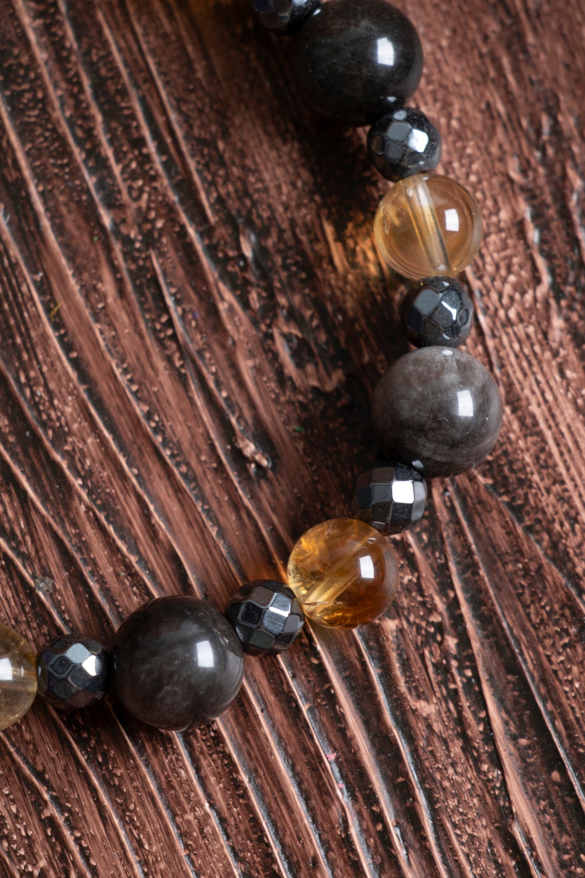 Image of Sertifikalı Obsidyen Silver (10 mm) Sitrin (8 mm) Hematit (6 mm) Fasetli Doğal Taş Bileklik