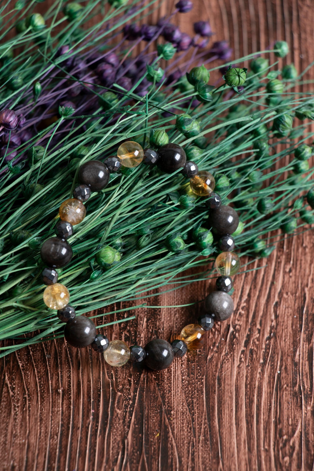 Image of Sertifikalı Obsidyen Silver (10 mm) Sitrin (8 mm) Hematit (6 mm) Fasetli Doğal Taş Bileklik