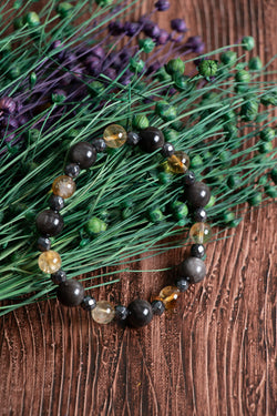 Image of Sertifikalı Obsidyen Silver (10 mm) Sitrin (8 mm) Hematit (6 mm) Fasetli Doğal Taş Bileklik