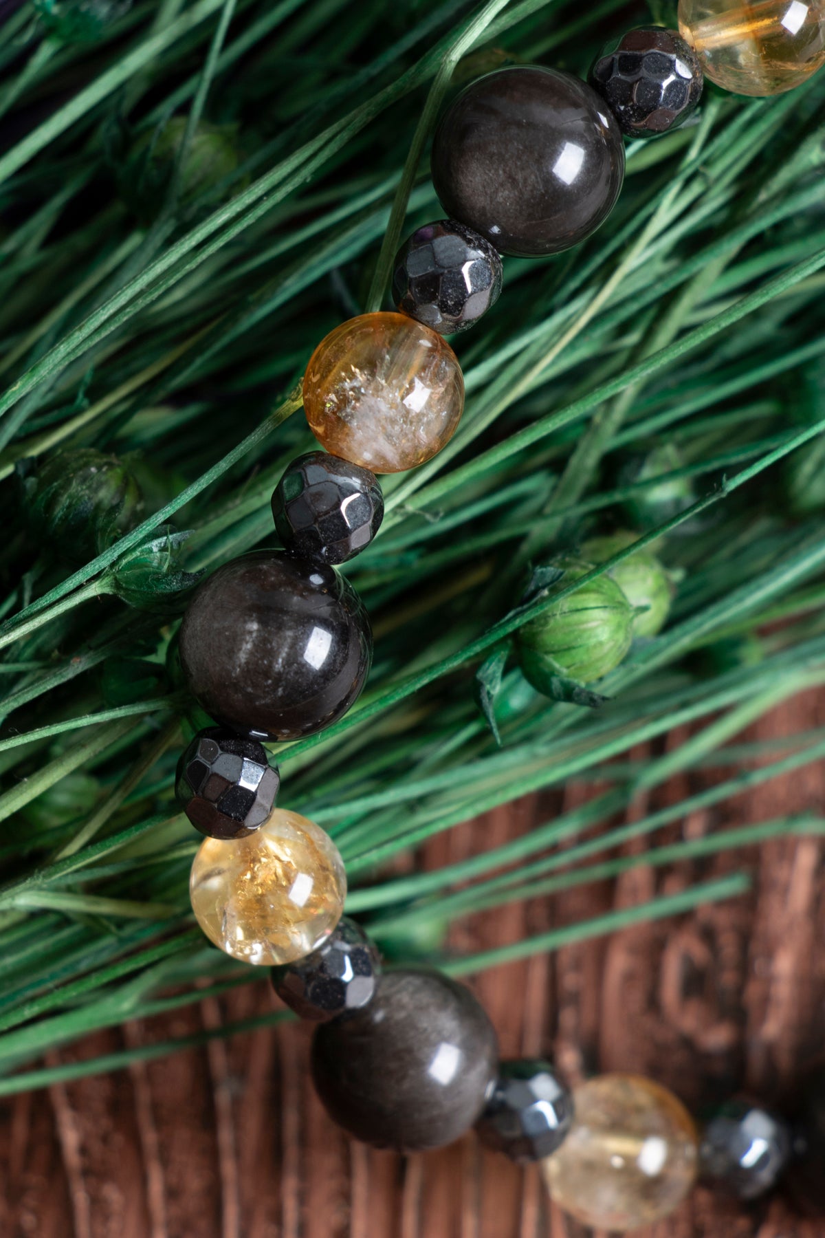 Image of Sertifikalı Obsidyen Silver (10 mm) Sitrin (8 mm) Hematit (6 mm) Fasetli Doğal Taş Bileklik