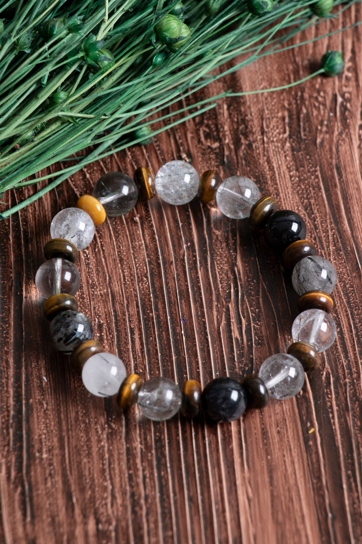 Image of Orijinal Sertifikalı Rutilli Kuvars (10 mm) Kaplan Gözü Doğal Taş Bileklik