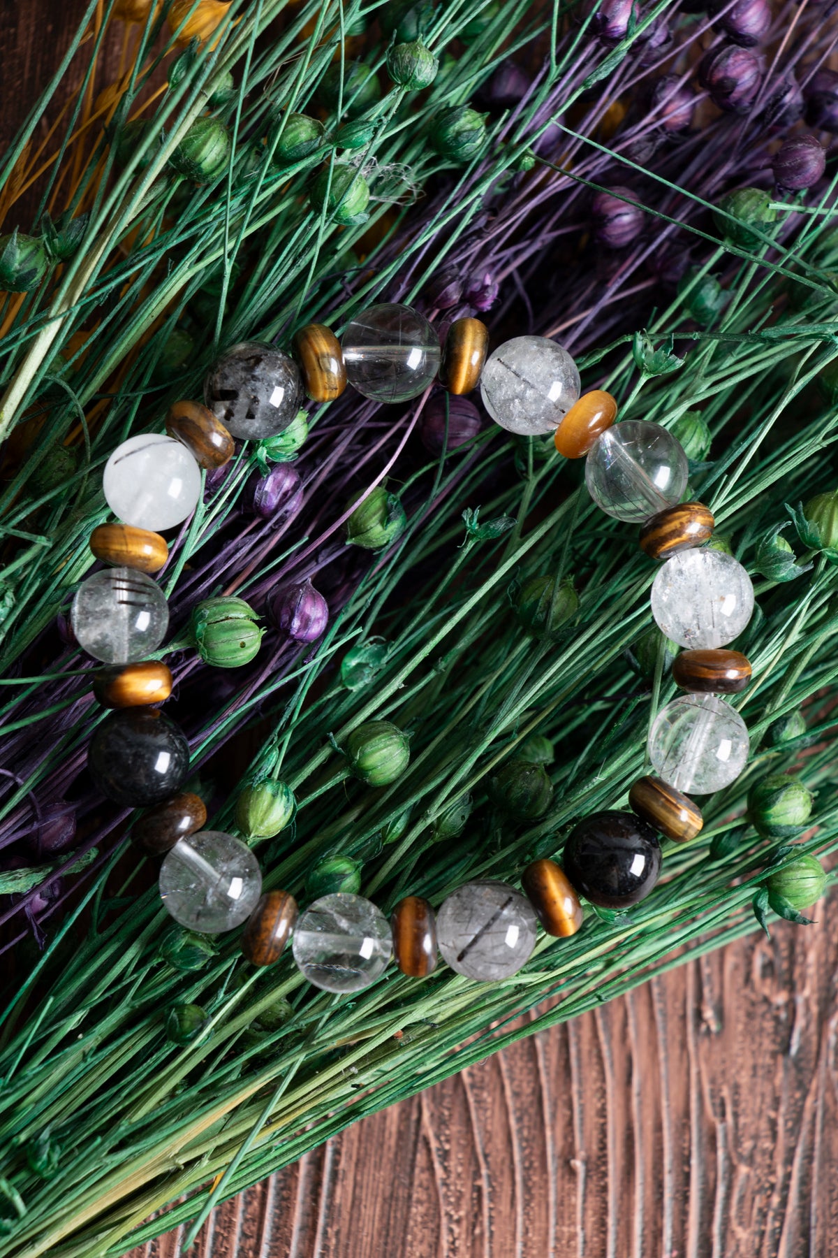 Image of Orijinal Sertifikalı Rutilli Kuvars (10 mm) Kaplan Gözü Doğal Taş Bileklik