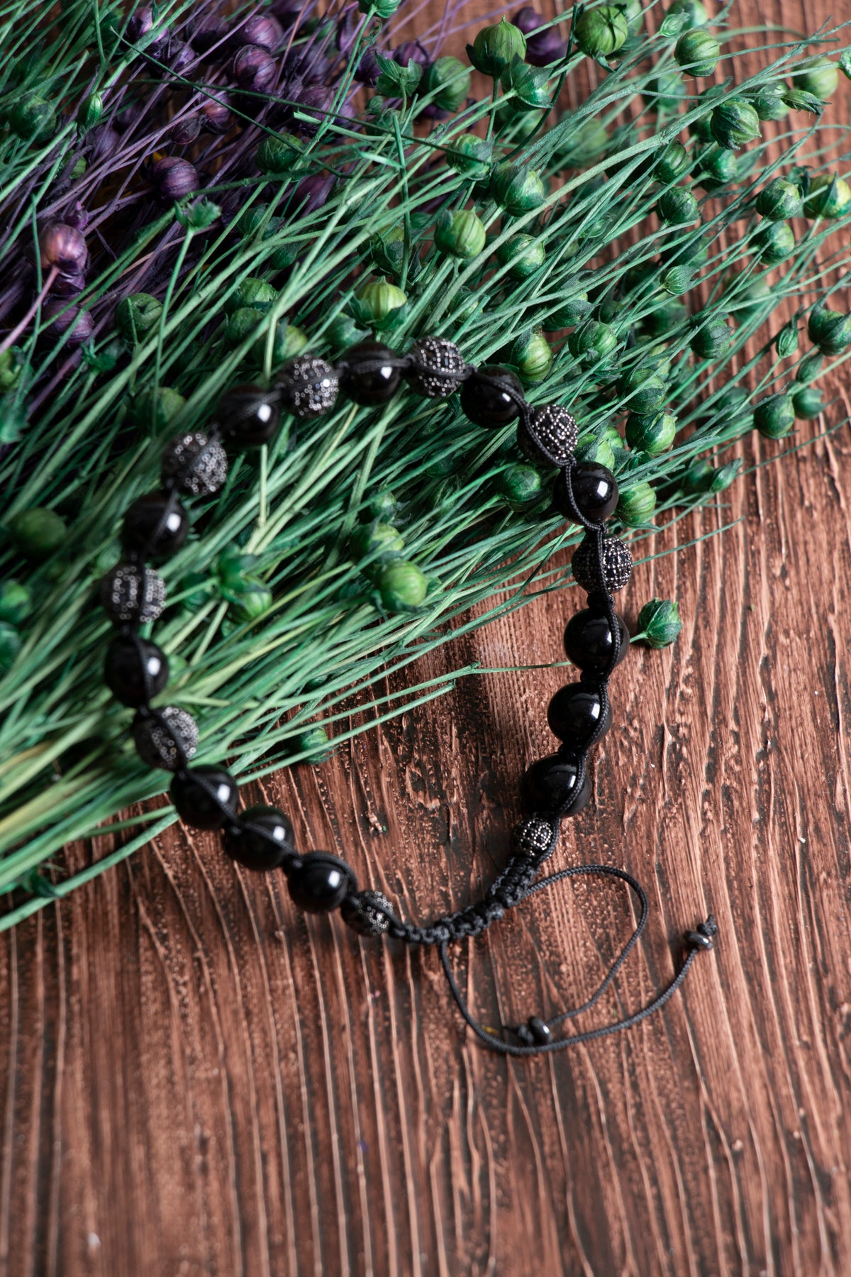 Image of Sertifikalı Zirkon Obsidyen Doğal Taş Makrome Bileklik