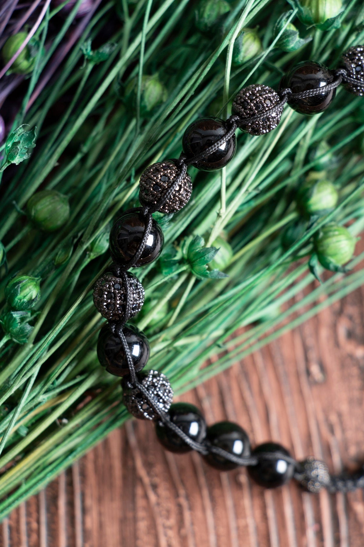 Image of Sertifikalı Zirkon Obsidyen Doğal Taş Makrome Bileklik