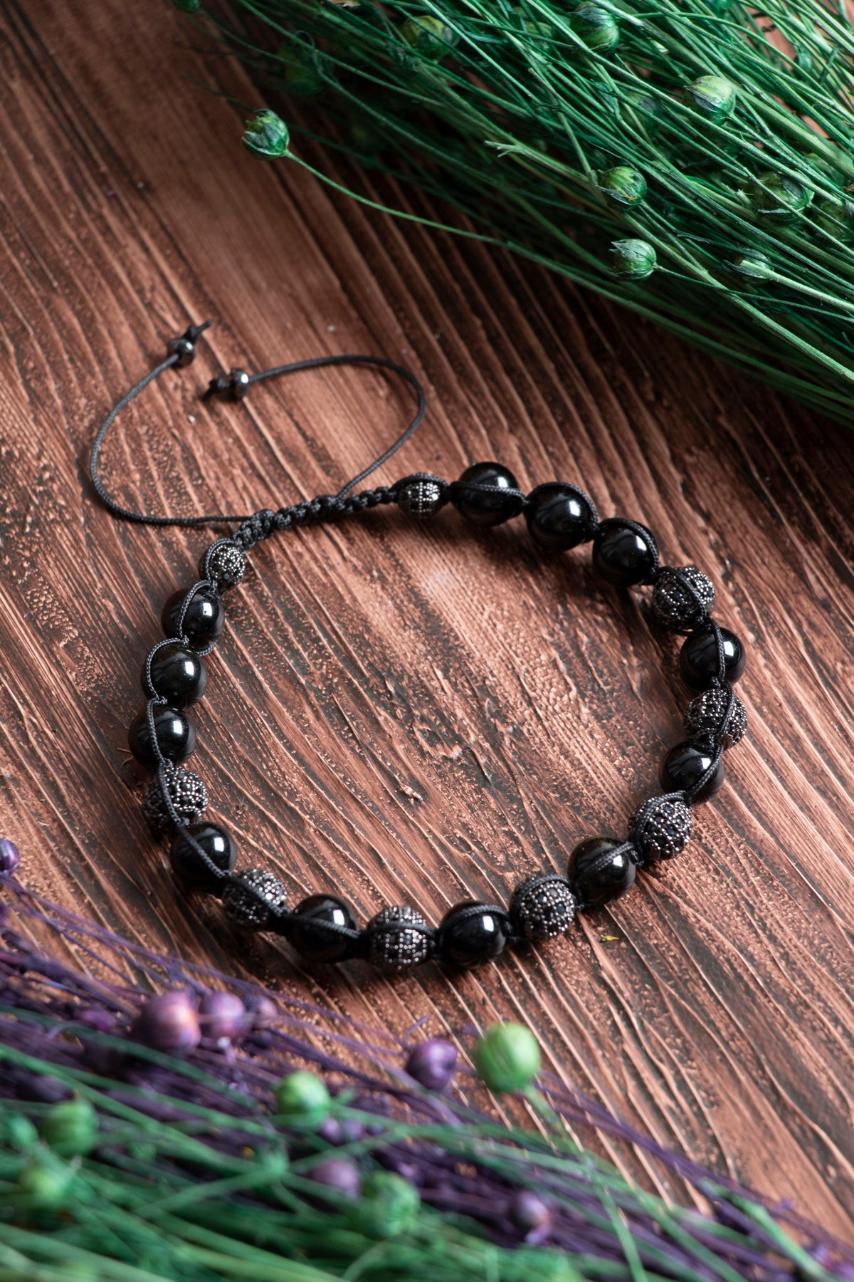 Image of Sertifikalı Zirkon Obsidyen Doğal Taş Makrome Bileklik