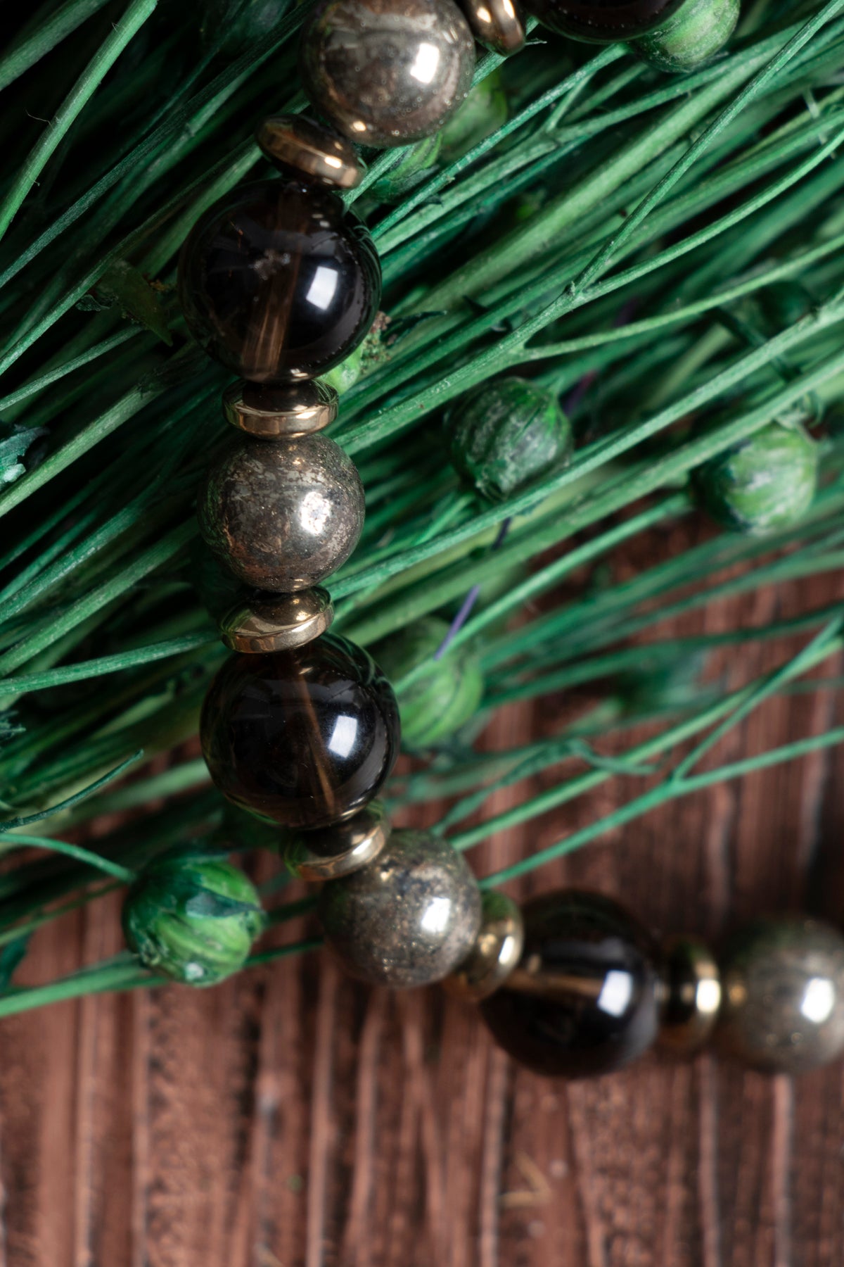 Image of Sertifikalı Dumanlı Kuvars (10 mm) Prit (8 mm) Hematit Doğal Taş Bileklik