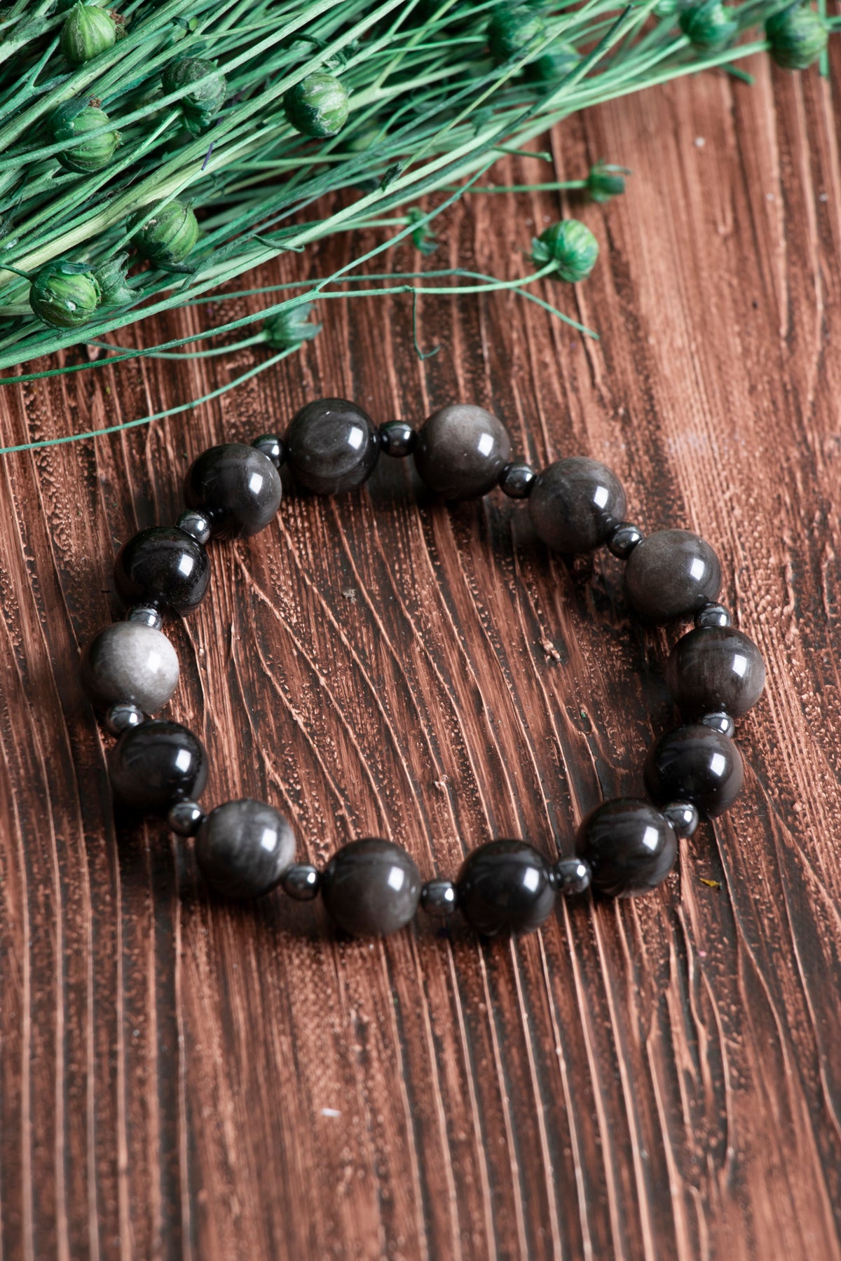 Image of Sertifikalı Obsidyen Silver Hematit Doğal Taş Bileklik