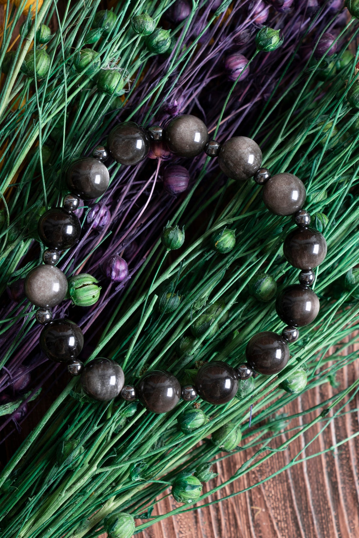 Image of Sertifikalı Obsidyen Silver Hematit Doğal Taş Bileklik