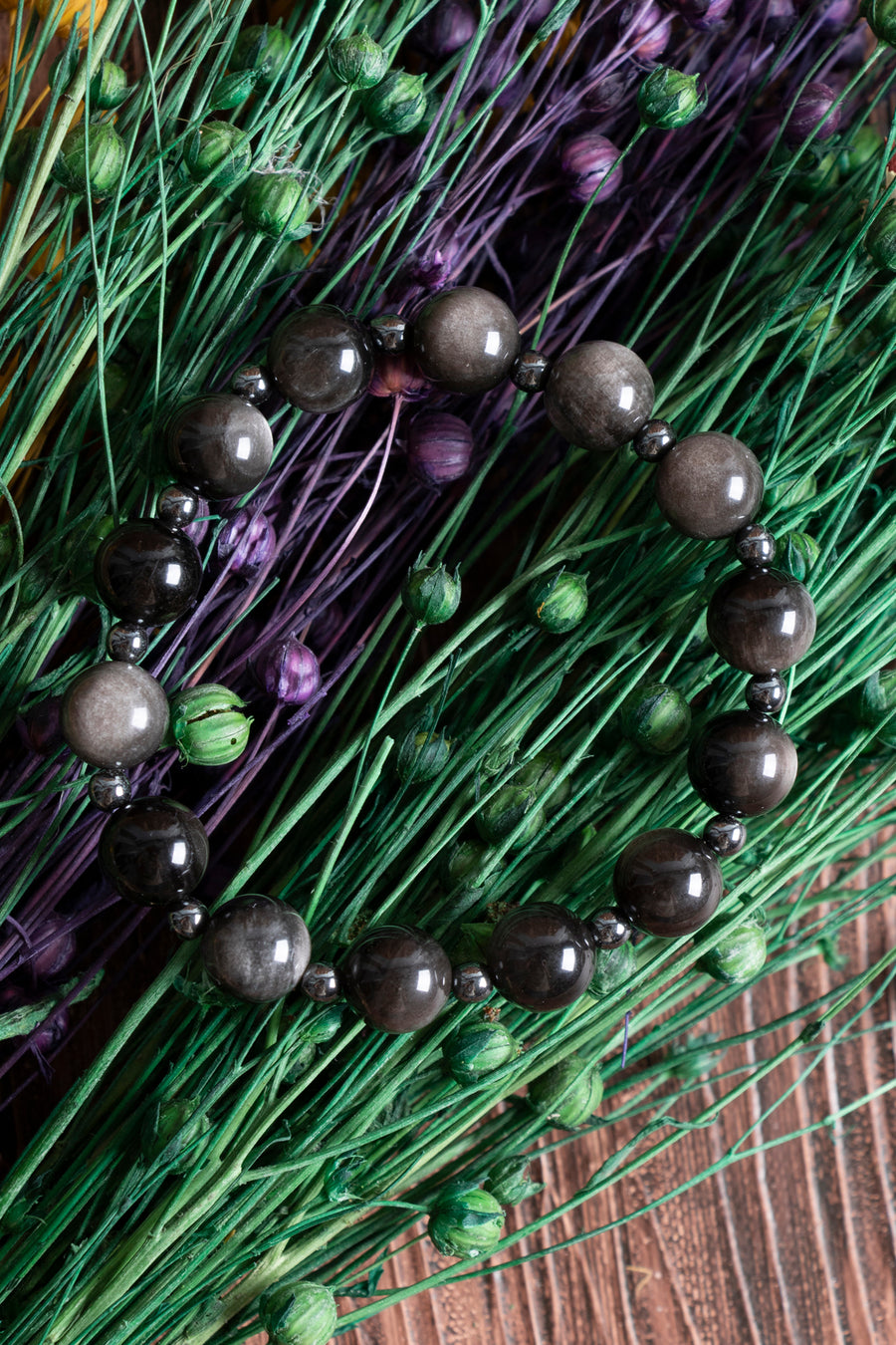 Sertifikalı Obsidyen Silver Hematit Doğal Taş Bileklik