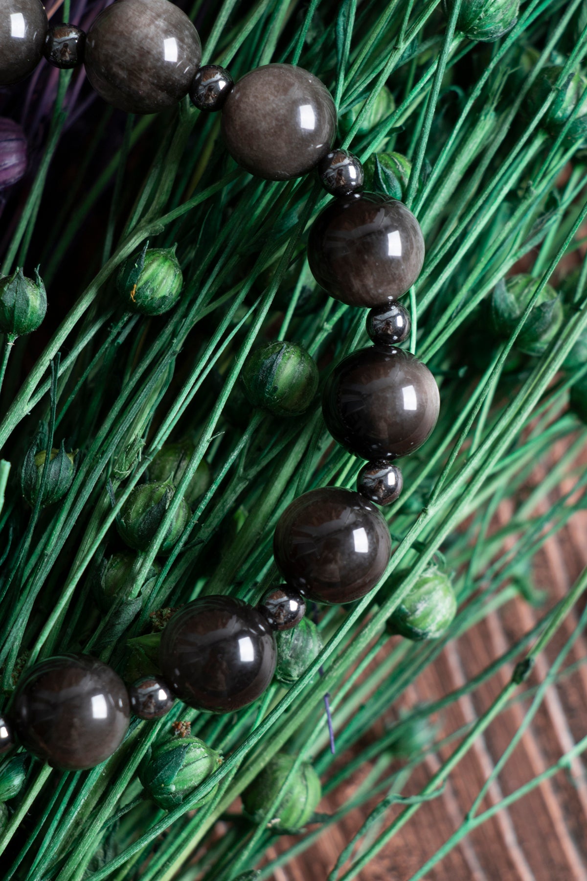 Image of Sertifikalı Obsidyen Silver Hematit Doğal Taş Bileklik