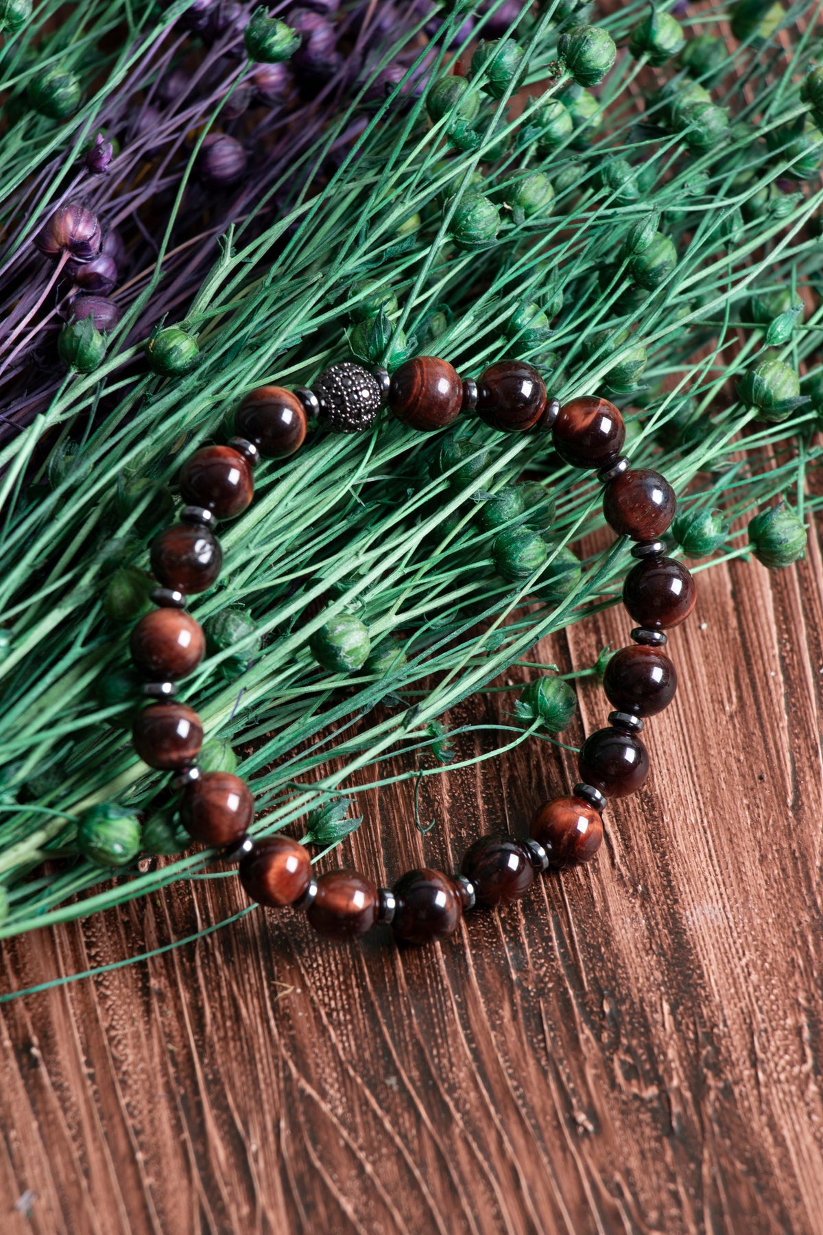 Image of Sertifikalı Kahve Kaplan Gözü Hematit Zirkon Doğal Taş Bileklik