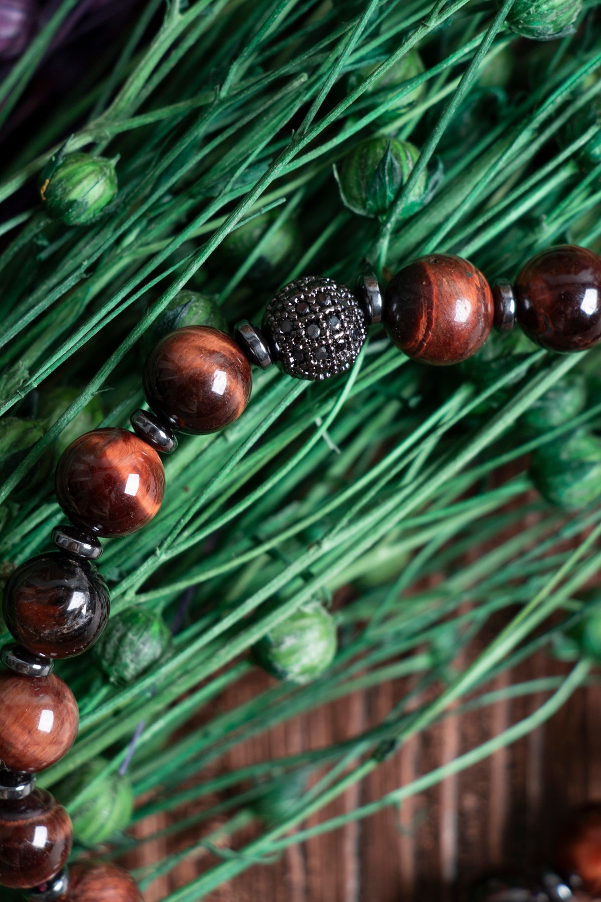 Image of Sertifikalı Kahve Kaplan Gözü Hematit Zirkon Doğal Taş Bileklik