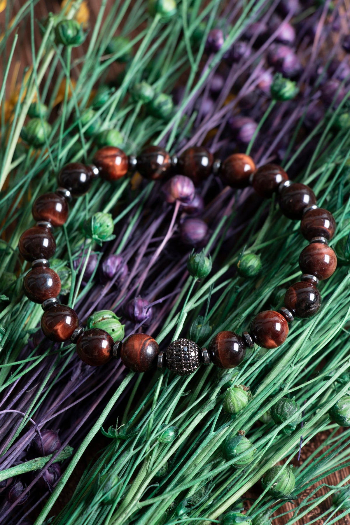 Image of Sertifikalı Kahve Kaplan Gözü Hematit Zirkon Doğal Taş Bileklik