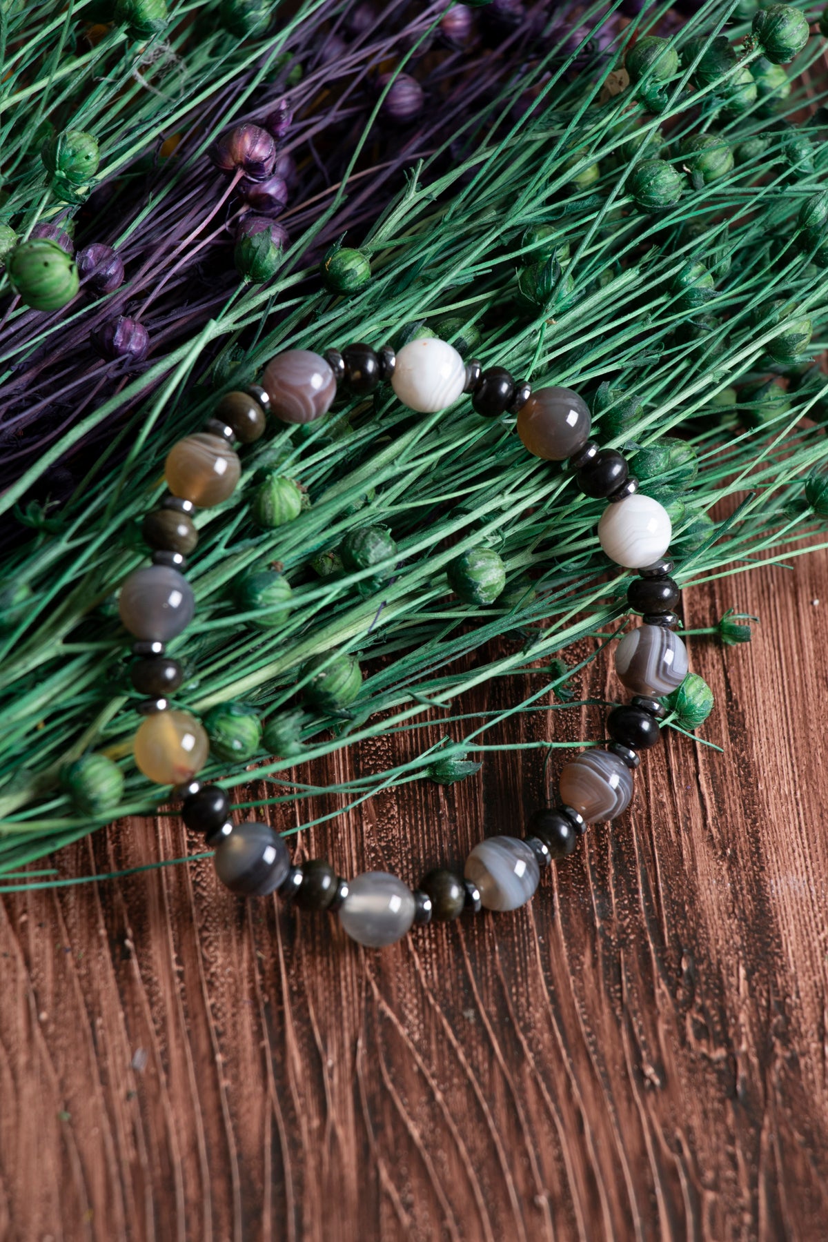 Image of Orijinal Bostwana Akik Obsidyen Hematit Doğal Taş Bileklik