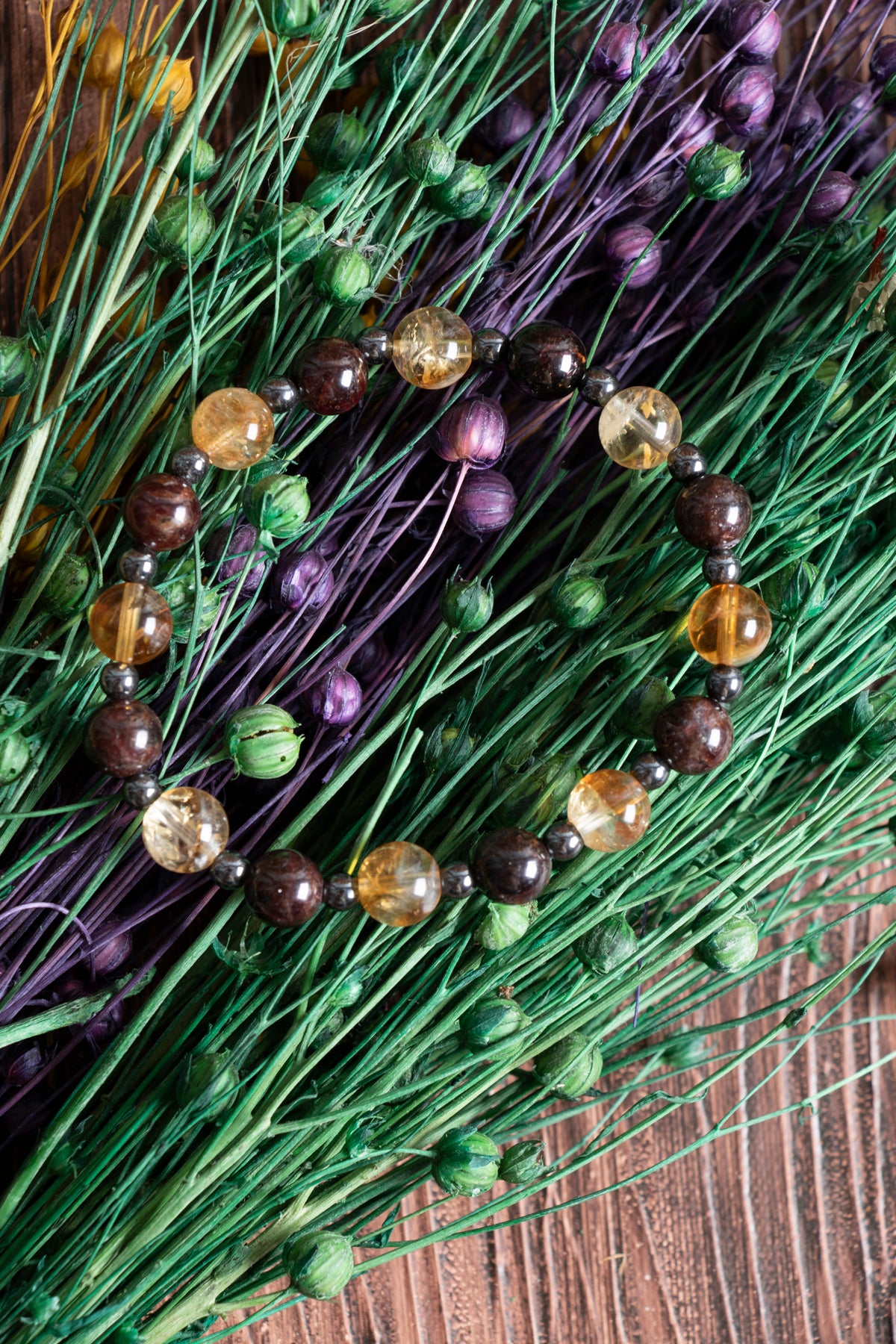 Image of Orijinal Lal (granat) Sitrin Hematit Doğal Taş Bileklik