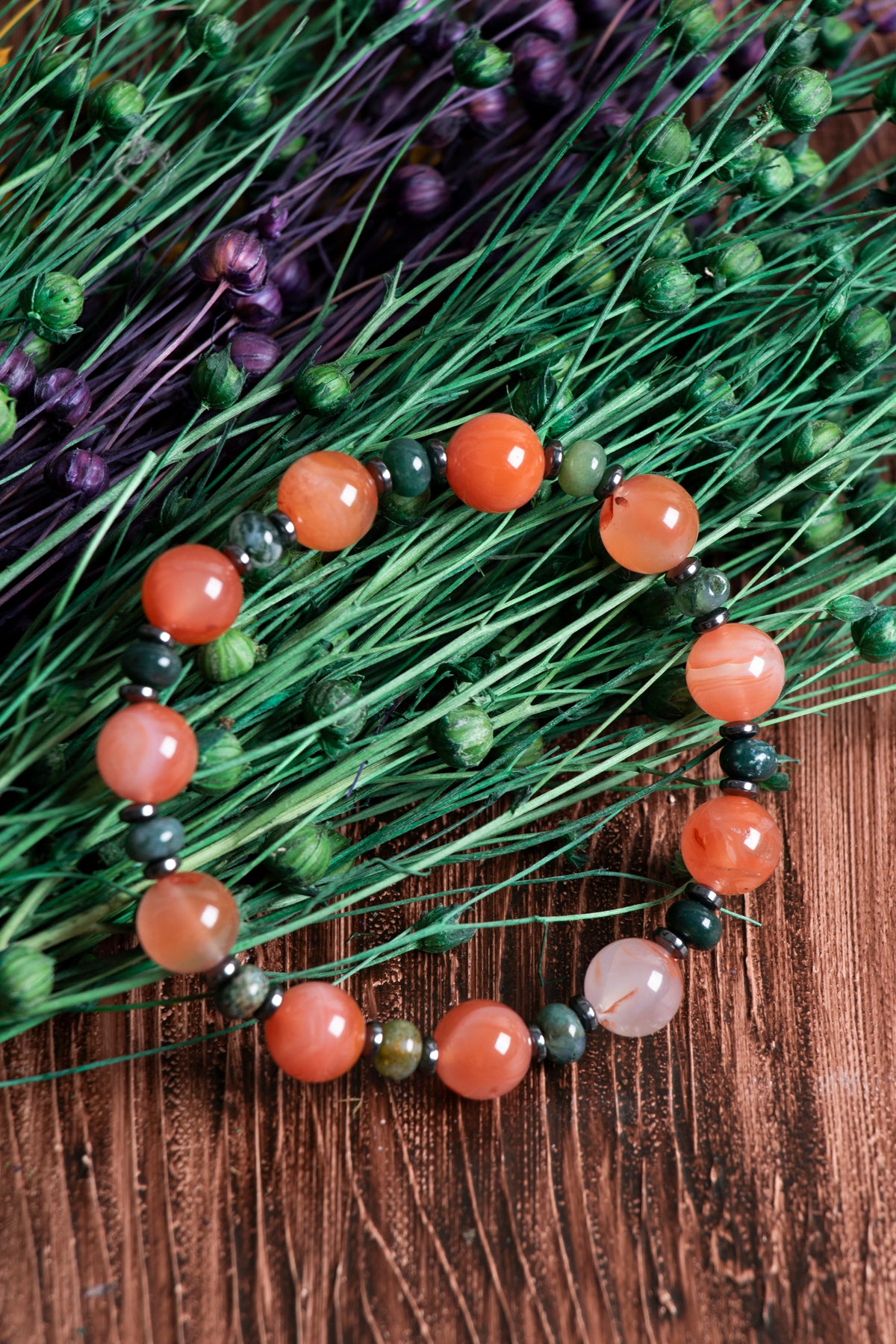 Image of Orijinal Sertifikalı Yemen Akiği Yosunlu Akik Hematit Doğal Taş Bileklik