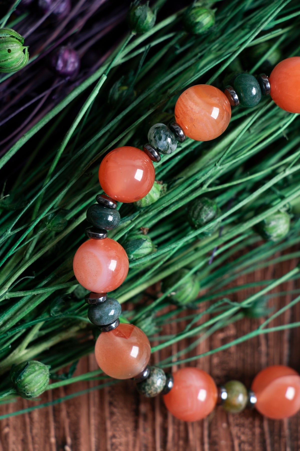 Image of Orijinal Sertifikalı Yemen Akiği Yosunlu Akik Hematit Doğal Taş Bileklik