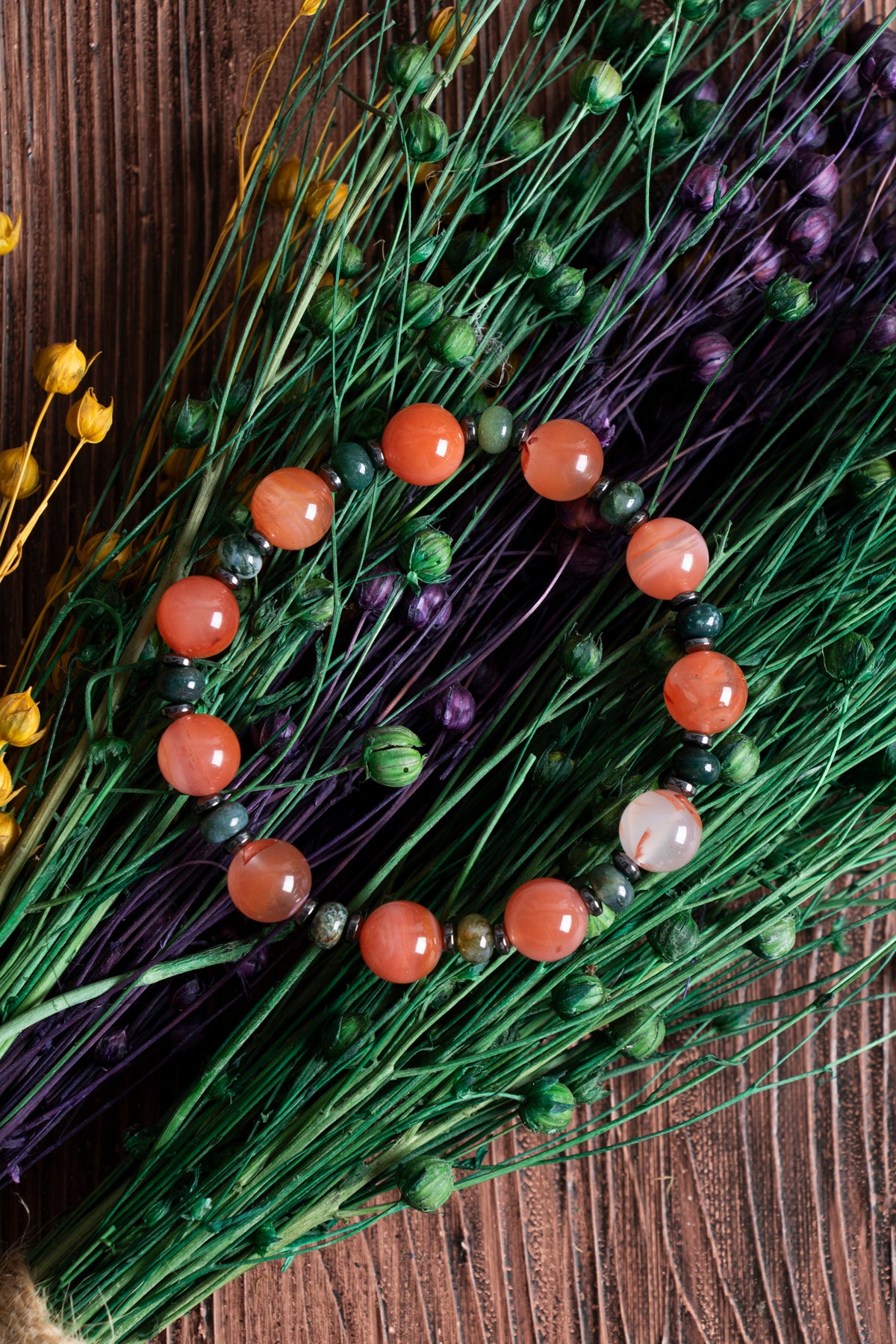 Image of Orijinal Sertifikalı Yemen Akiği Yosunlu Akik Hematit Doğal Taş Bileklik