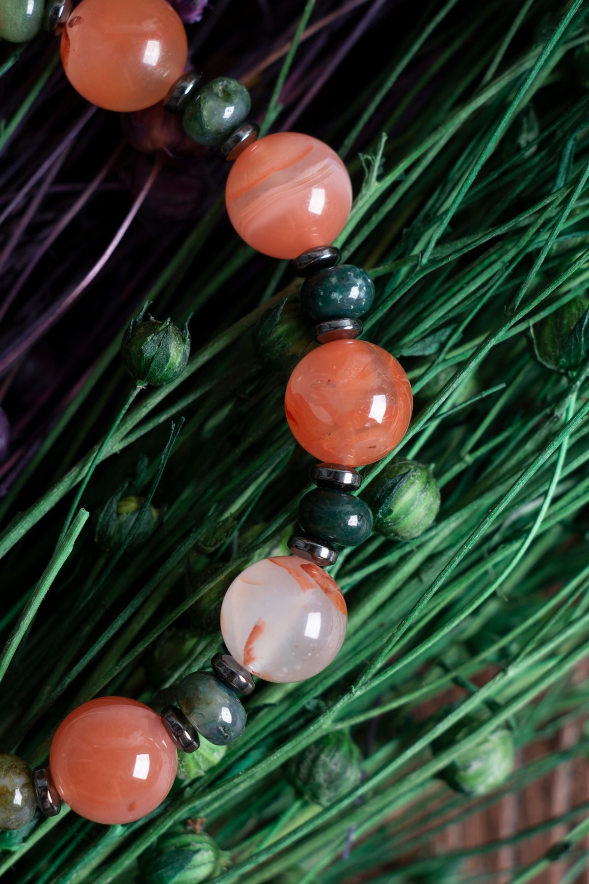 Image of Orijinal Sertifikalı Yemen Akiği Yosunlu Akik Hematit Doğal Taş Bileklik