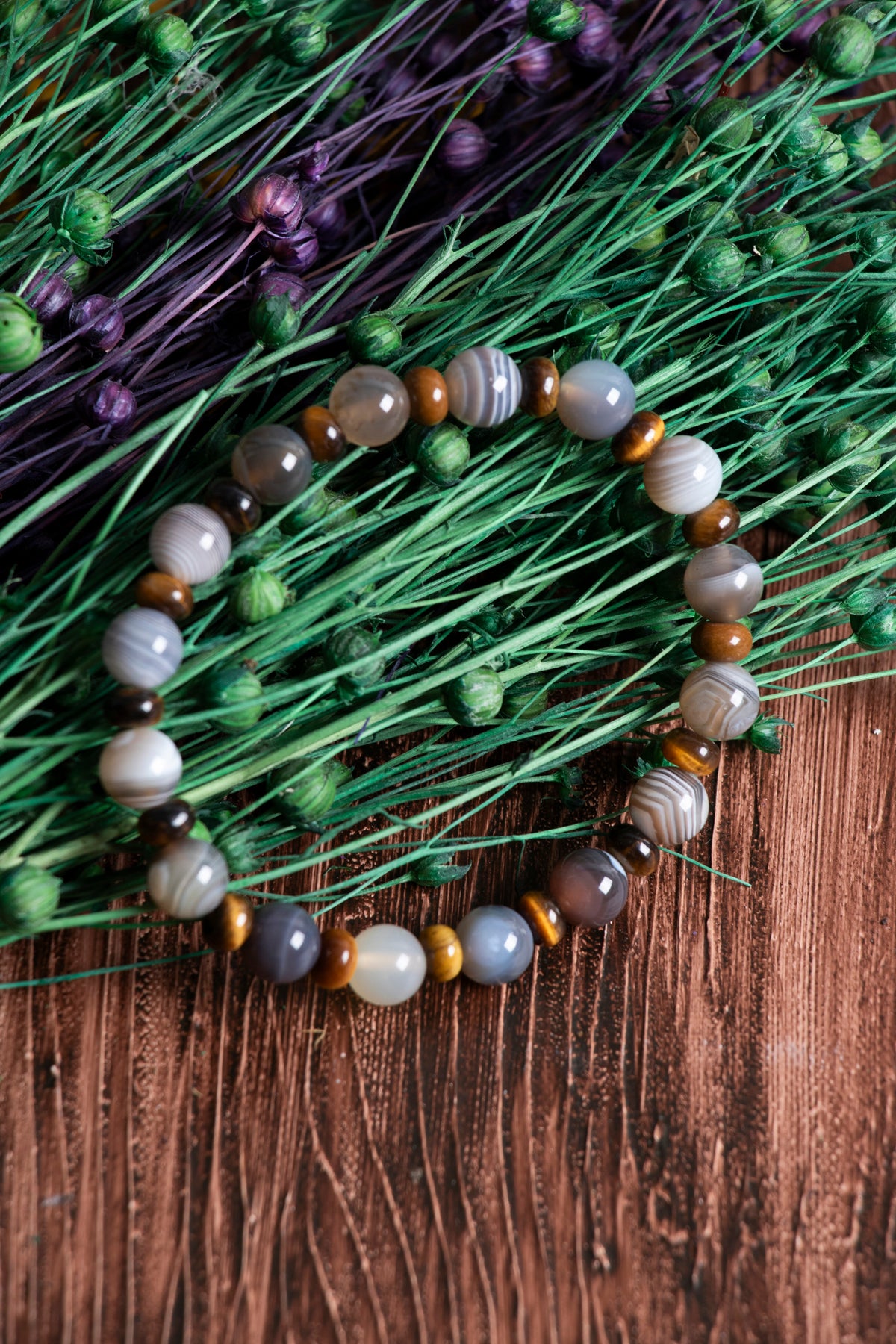 Image of Orijinal Sertifikalı Bostwana Akik Kaplan Gözü Doğal Taş Bileklik