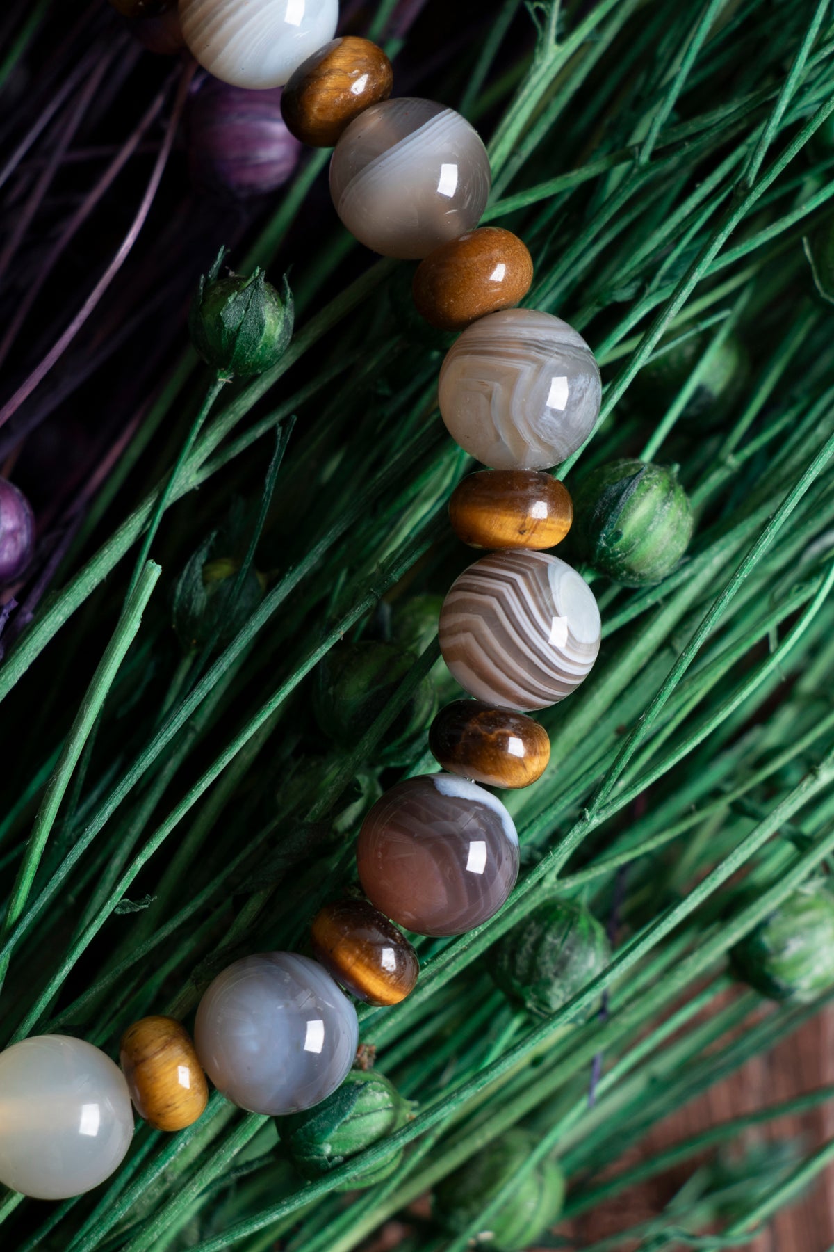 Image of Orijinal Sertifikalı Bostwana Akik Kaplan Gözü Doğal Taş Bileklik